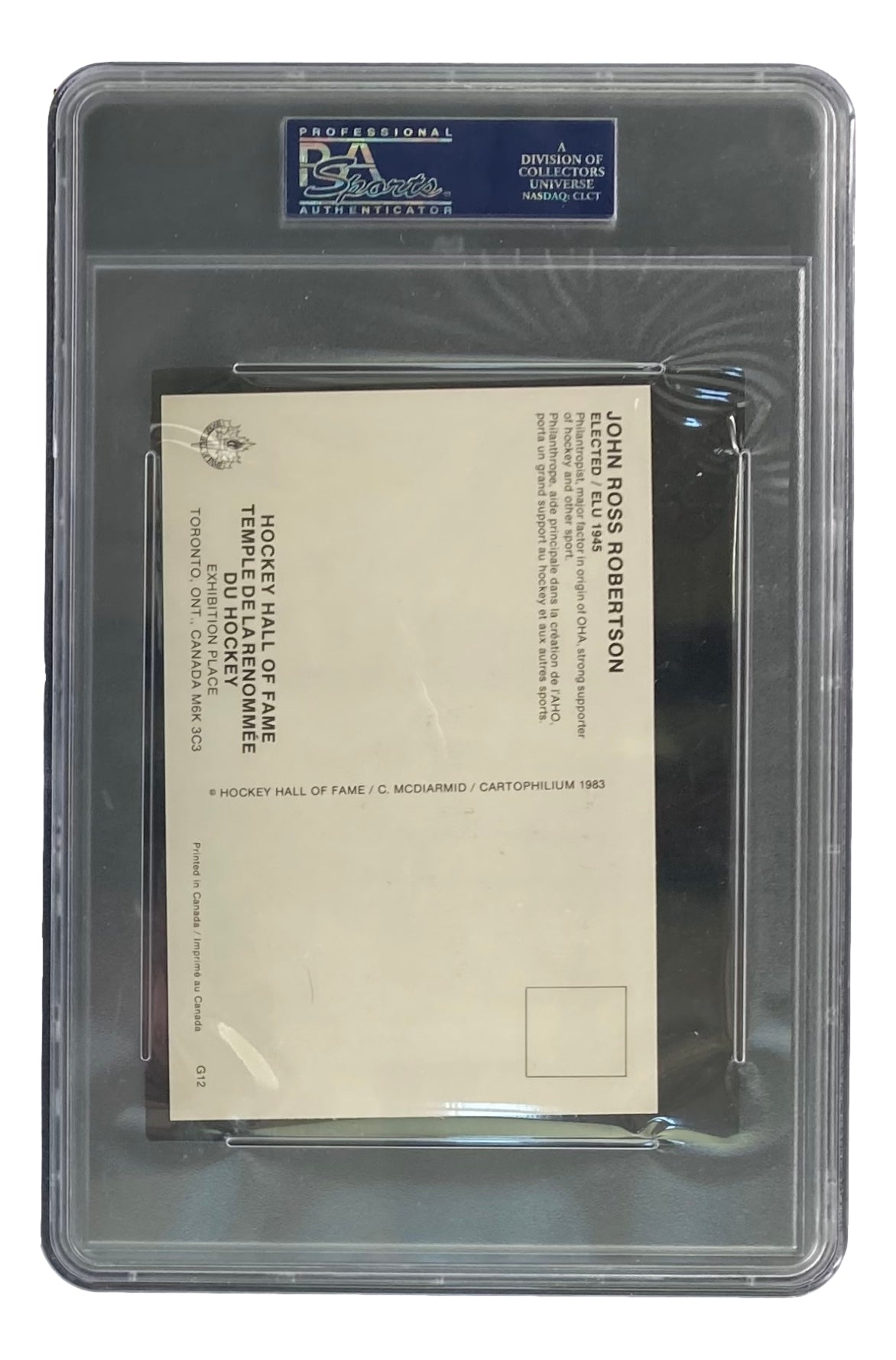 1983 John Ross Robertson Hockey Hall of Fame #G12 Postcard - PSA Mint 9 Grade - Vintage Sports Memorabilia for Collectors & Hockey Fans