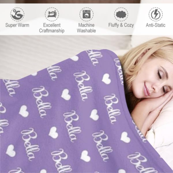Custom Name Flannel Blankets - Personalized Throw Blankets for Women, Men, Kids & Baby | Cozy Gifts for Birthday, Christmas & Home Decor | Soft Fleece Blanket for Couch, Bed & Nursery