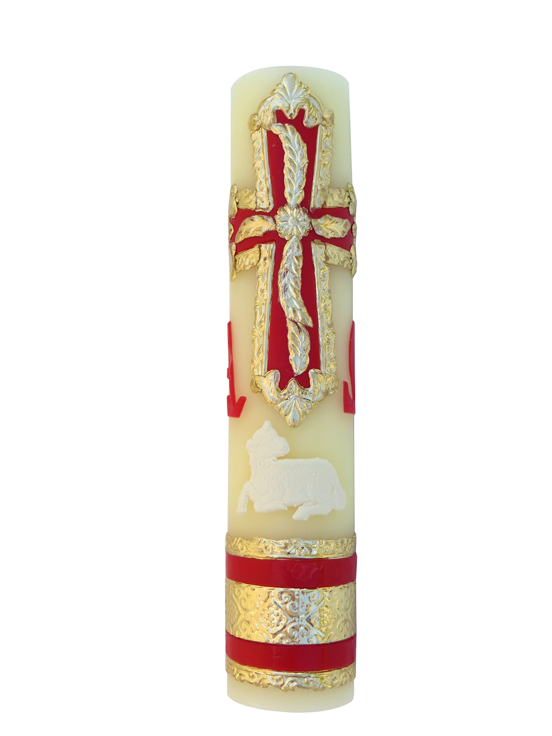 Easter Lent Candle with Alpha Omega Symbol - Religious Catholic Prayer Candle for Home Altar & Church Decor - Perfect for Easter Celebrations & Spiritual Reflection
