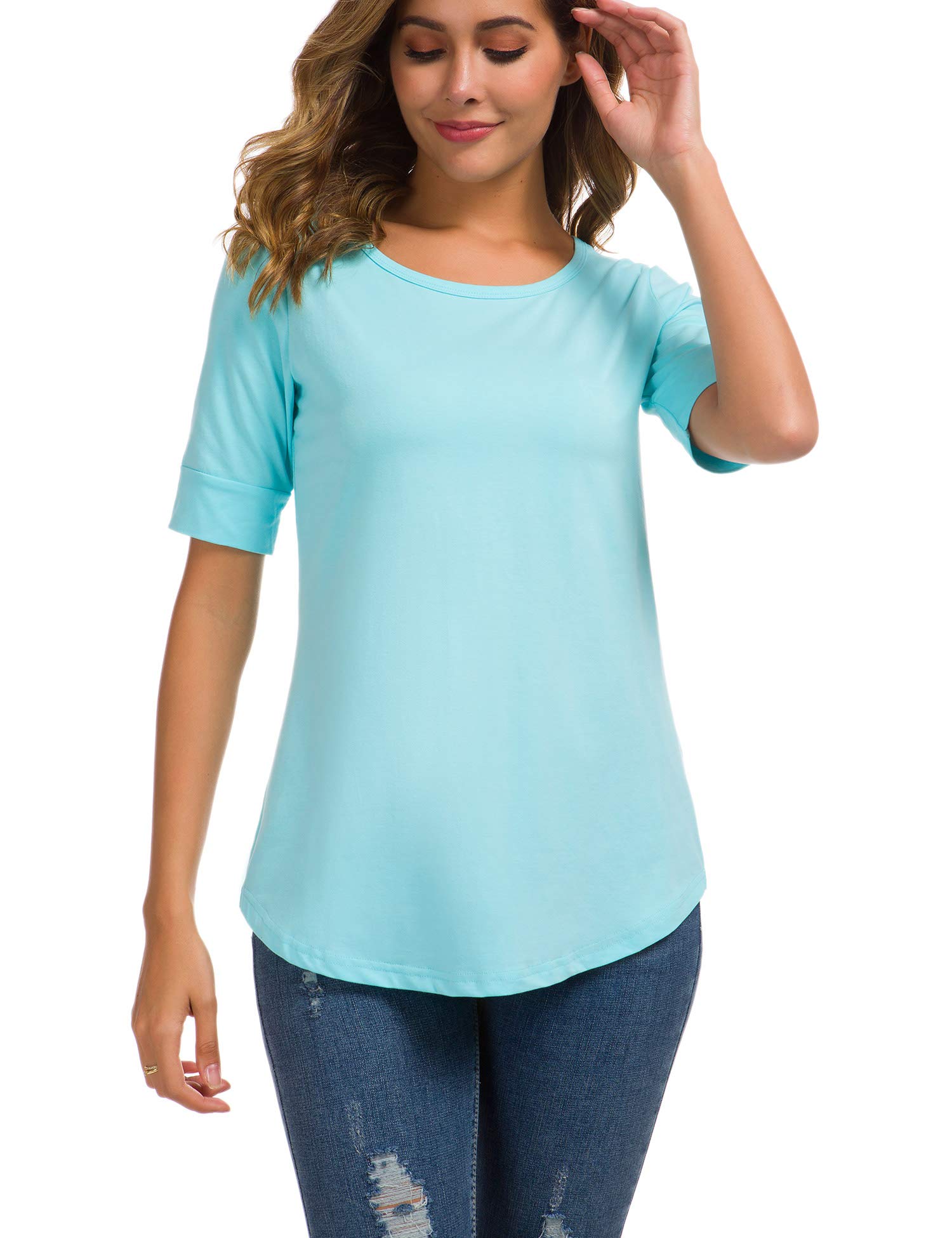 Women's Elbow-Length Sleeve Tops | Summer Fashion Cotton Blouses | Casual Tunic Tee Shirts for Work, Travel & Everyday Wear