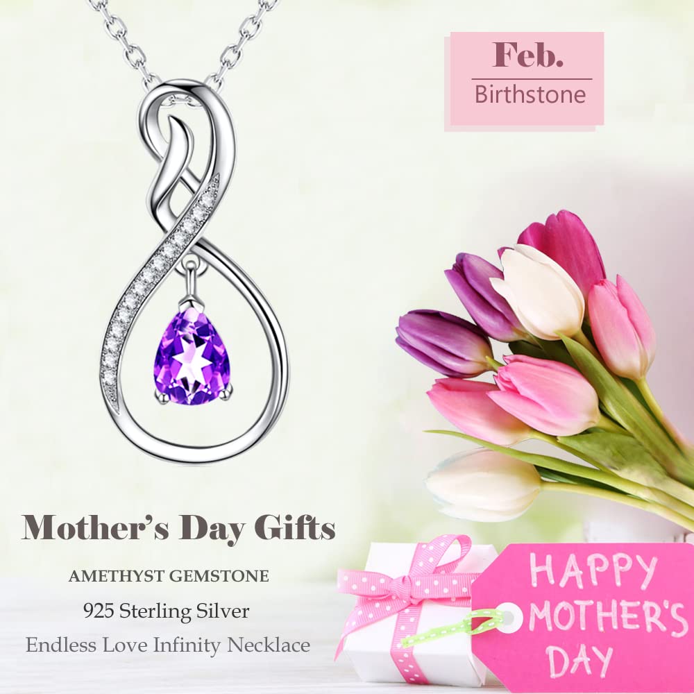 Forever Love Infinity Necklace for Women - March April May Birthstone Jewelry (Aquamarine, Emerald & More) - 925 Sterling Silver Gift for Wife, Mom, Her - Perfect for Birthday, Anniversary & Valentine's Day