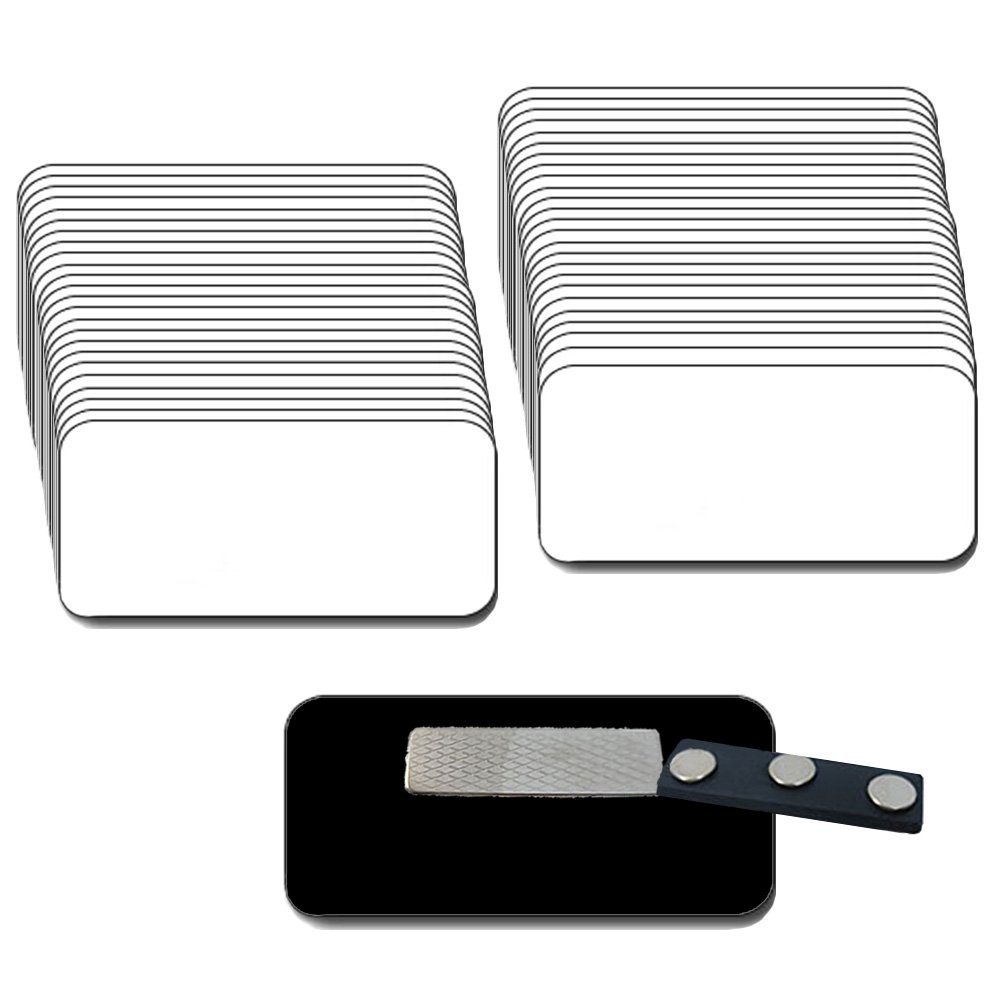 50 Pack Blank Plastic Name Badges with Super Strong Magnetic Fastener - 1.5x3 Inch White/Black Name Tags with Rounded Corners for Office, Events, Conferences & Professional Networking