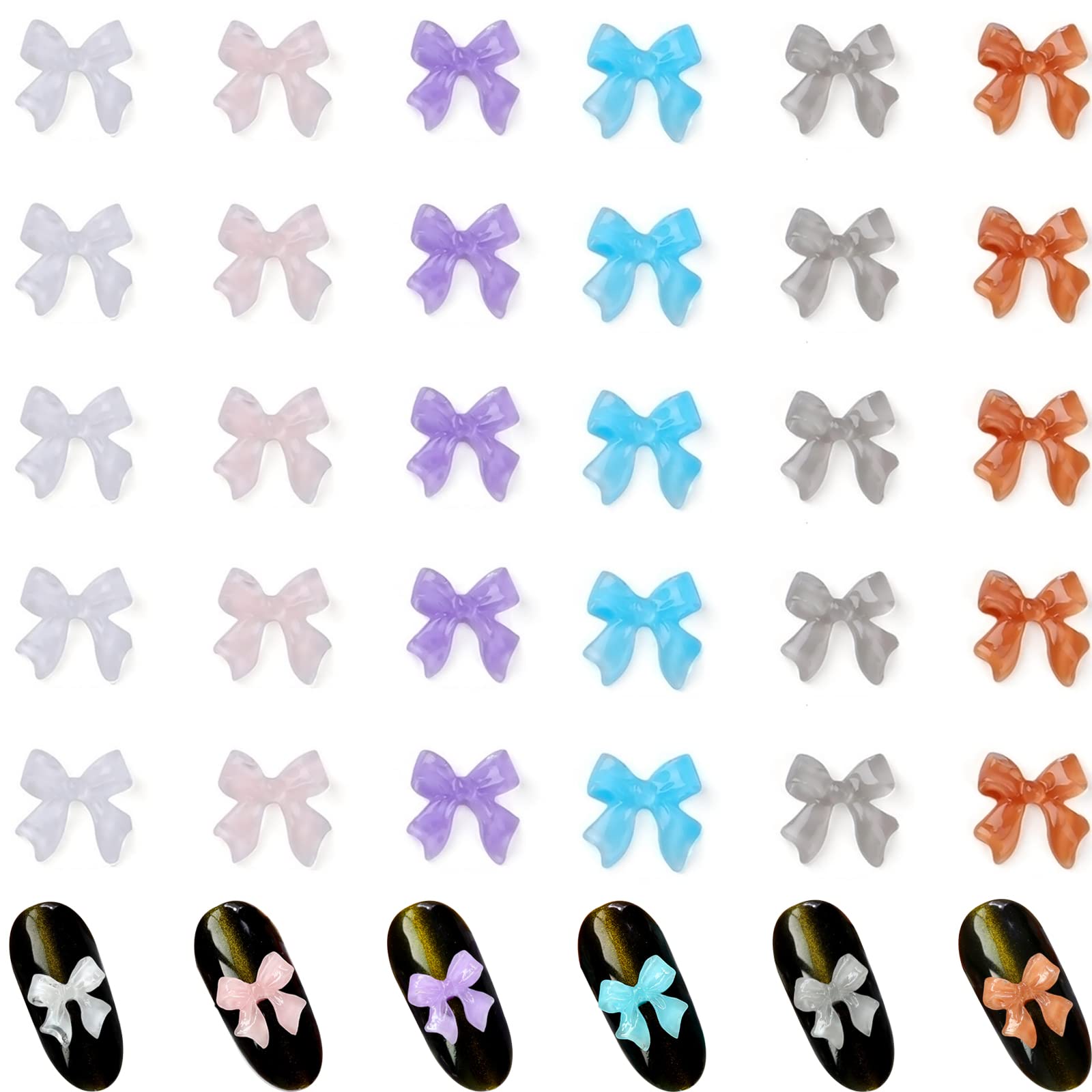 100 Pcs Transparent Jelly Nail Art Bow Crystals - 3D Bow-knot Nail Charms for Nail Art Decorations | Perfect for DIY Manicures, Bridal Nails & Party Nail Designs