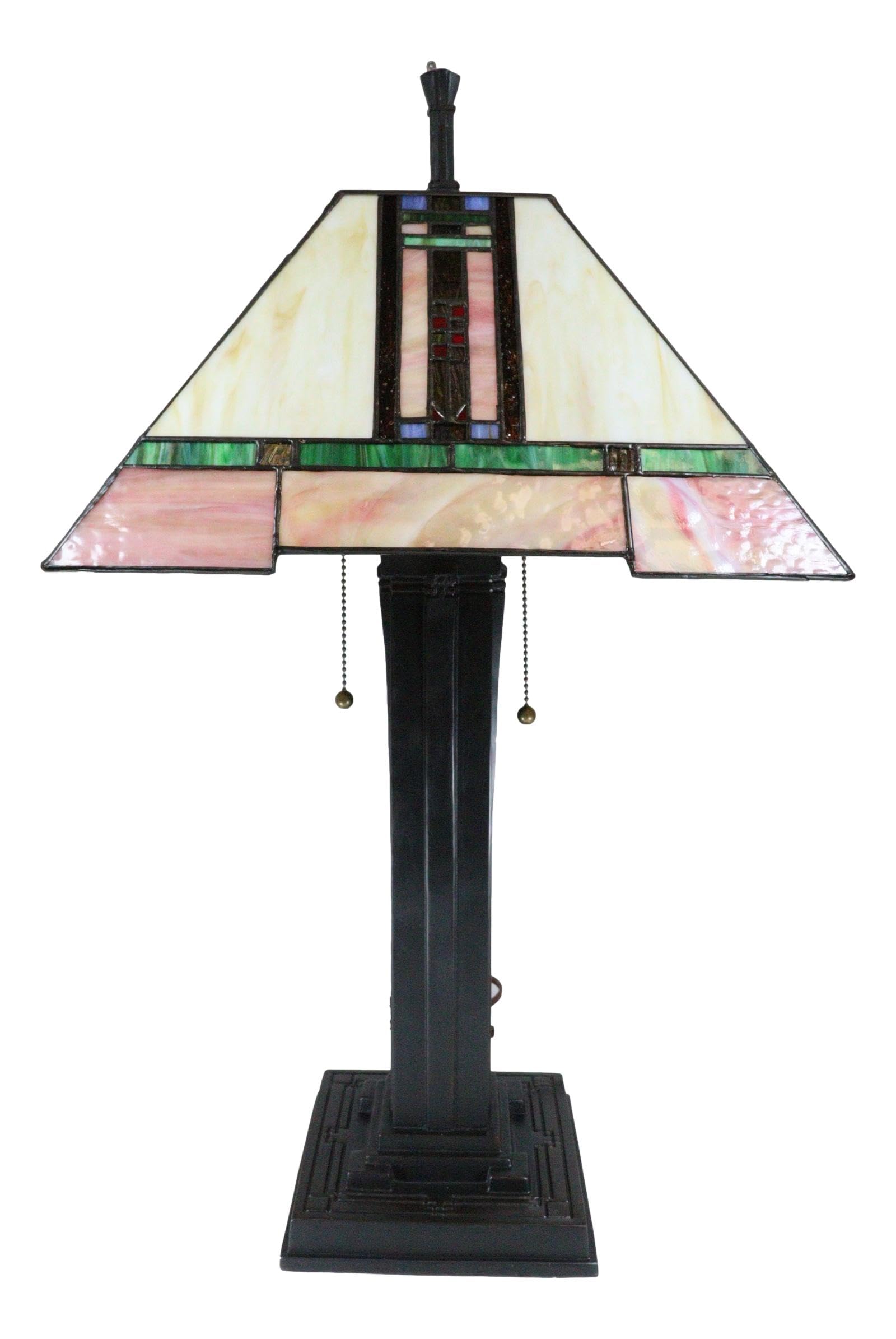 Ebros Gift Louis Comfort Tiffany Mission Style Geometric Rectangles Stained Glass Table Lamp - 29