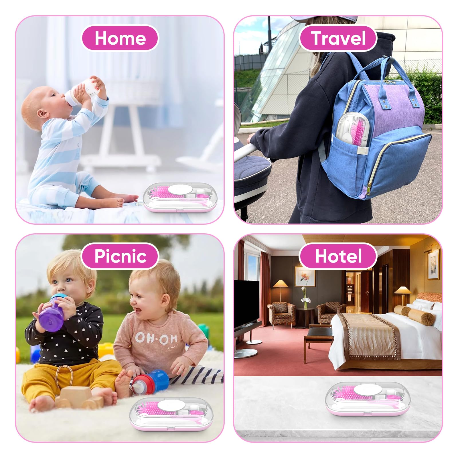 Maypott Electric Baby Bottle Brush Cleaner Set with Nipple & Straw Brush, Portable Bottle Sterilizer & Dryer, Travel-Friendly Baby Essentials for Breastfeeding & Formula Feeding (Purple) - Perfect for Home, Nursery, Daycare & On-the-Go Parents