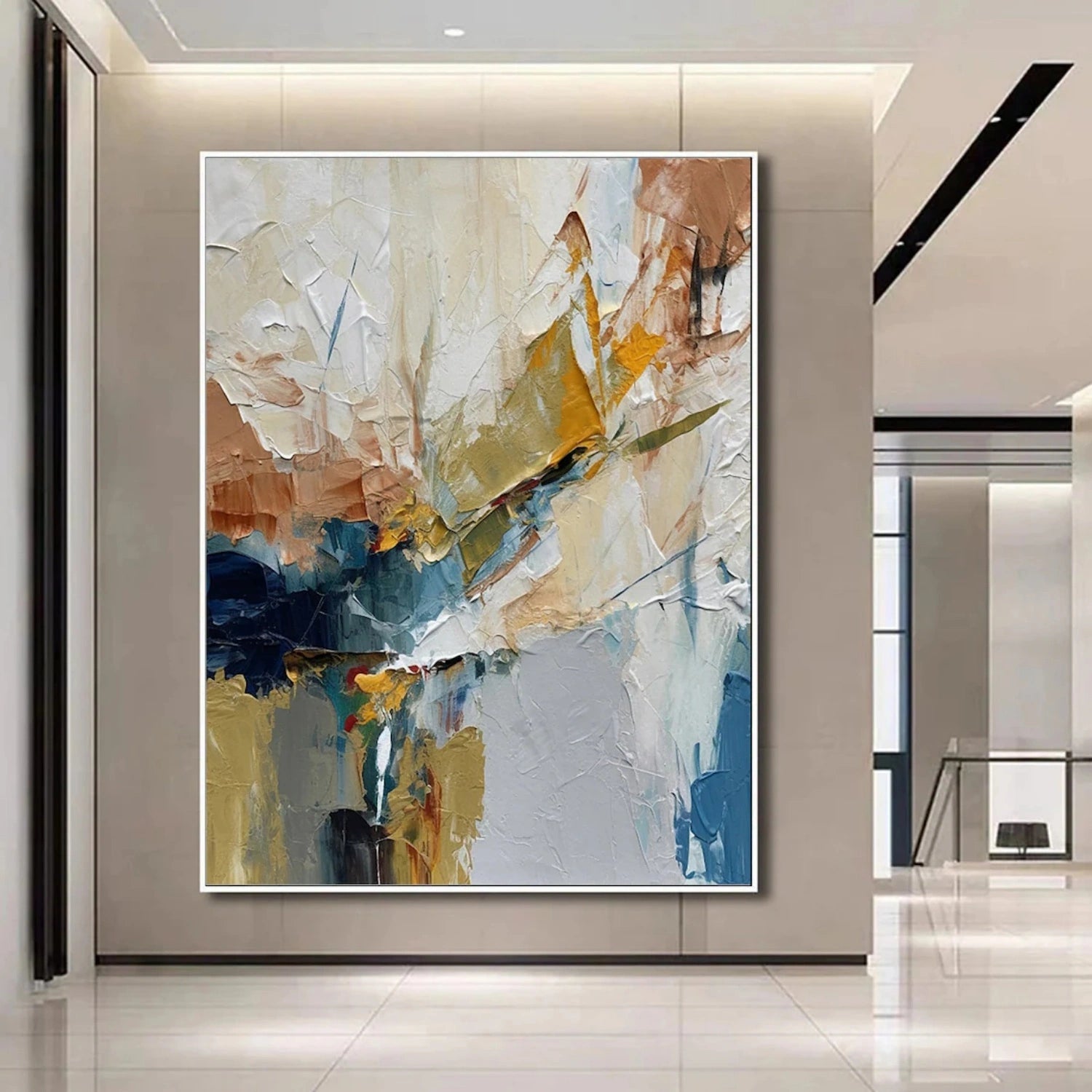 Custom Square Abstract Painting #AB 322 - Handmade Modern Wall Art for Living Room, Bedroom & Office Decor