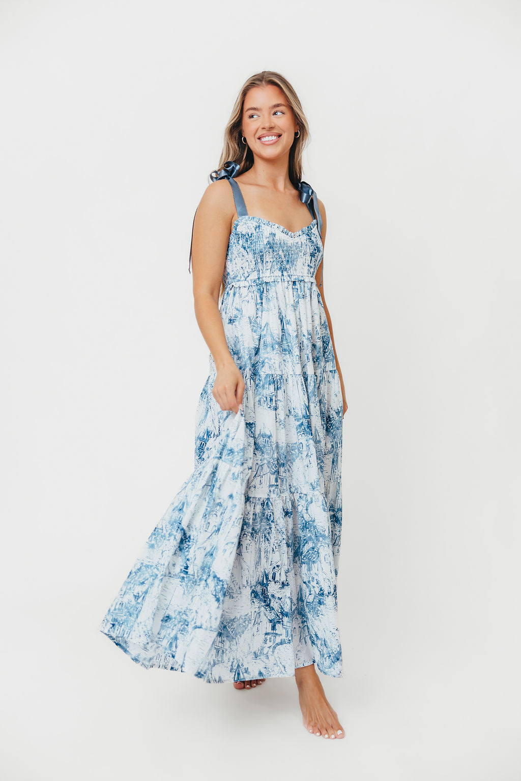 Crawford Sleeveless Tie Shoulder Maxi Dress in Porcelain - Elegant Summer Beach Wedding Guest Dress for Women