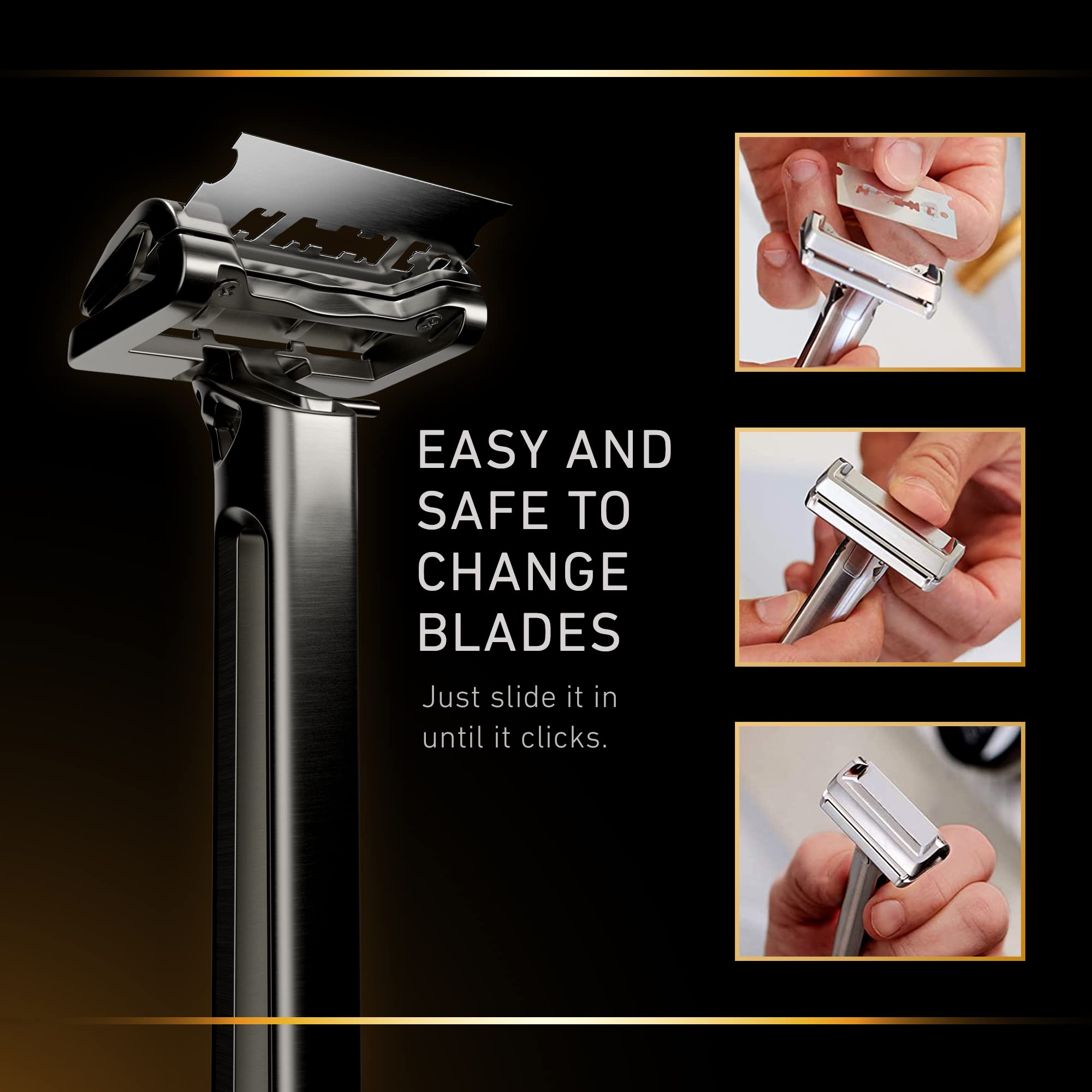 OneBlade Genesis Single Blade Safety Razor for Men - Premium Stainless Steel Pivoting Head Razor with Stand & 10 Japanese Feather FHS Blades - Best for Thick Coarse Beard & Sensitive Skin - Perfect for Daily Shaving, Travel & Gift Giving