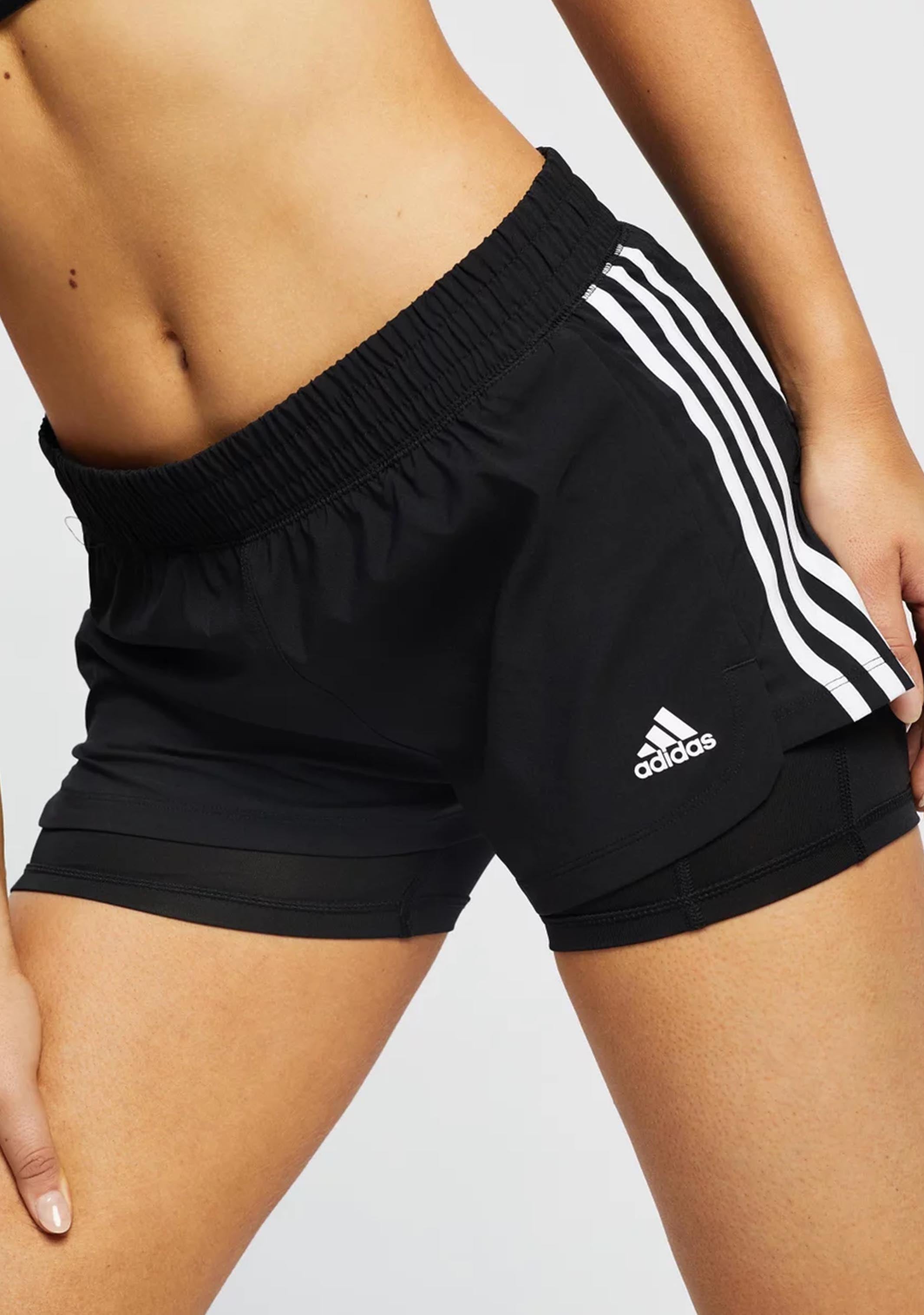 Adidas Women's 3-Stripe Pacer Two-in-One Running Shorts - Quick-Dry Athletic Shorts for Workout & Gym Training