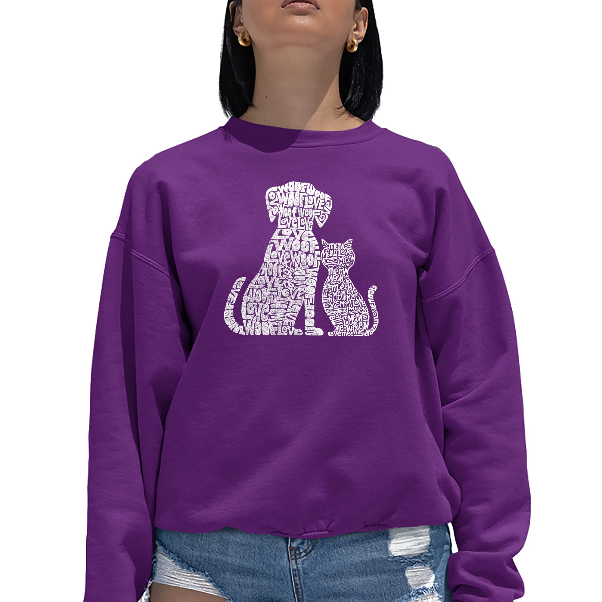 LA POP ART Women's Word Art Crewneck Sweatshirt - Cute Dog & Cat Lover Graphic Sweater | Casual Fall Winter Pullover for Pet Owners