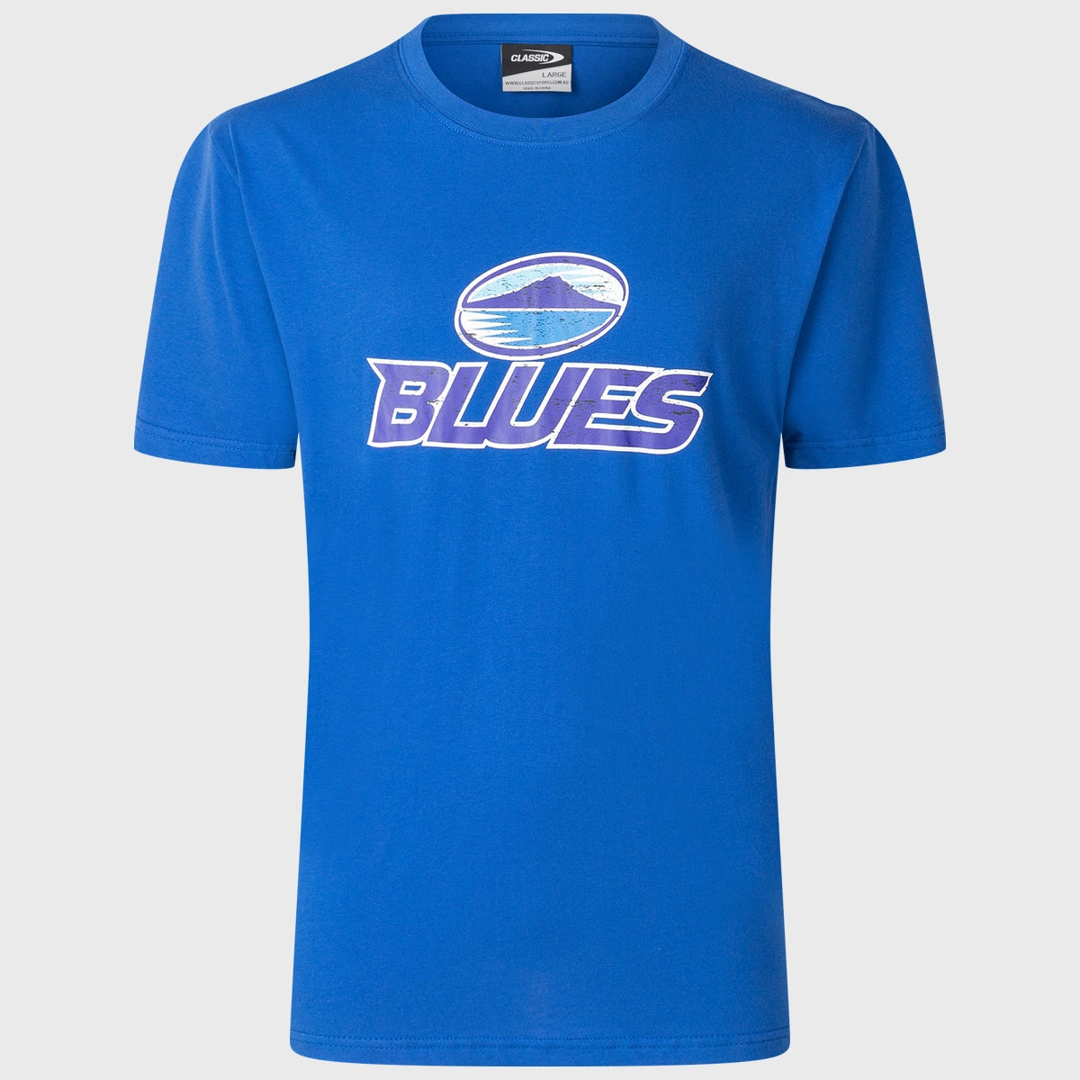 Vintage Distressed Rugby Logo Cotton T-Shirt - Classic Royal Blue Tee for Men | Casual Wear, Street Style & Sports Fan Apparel