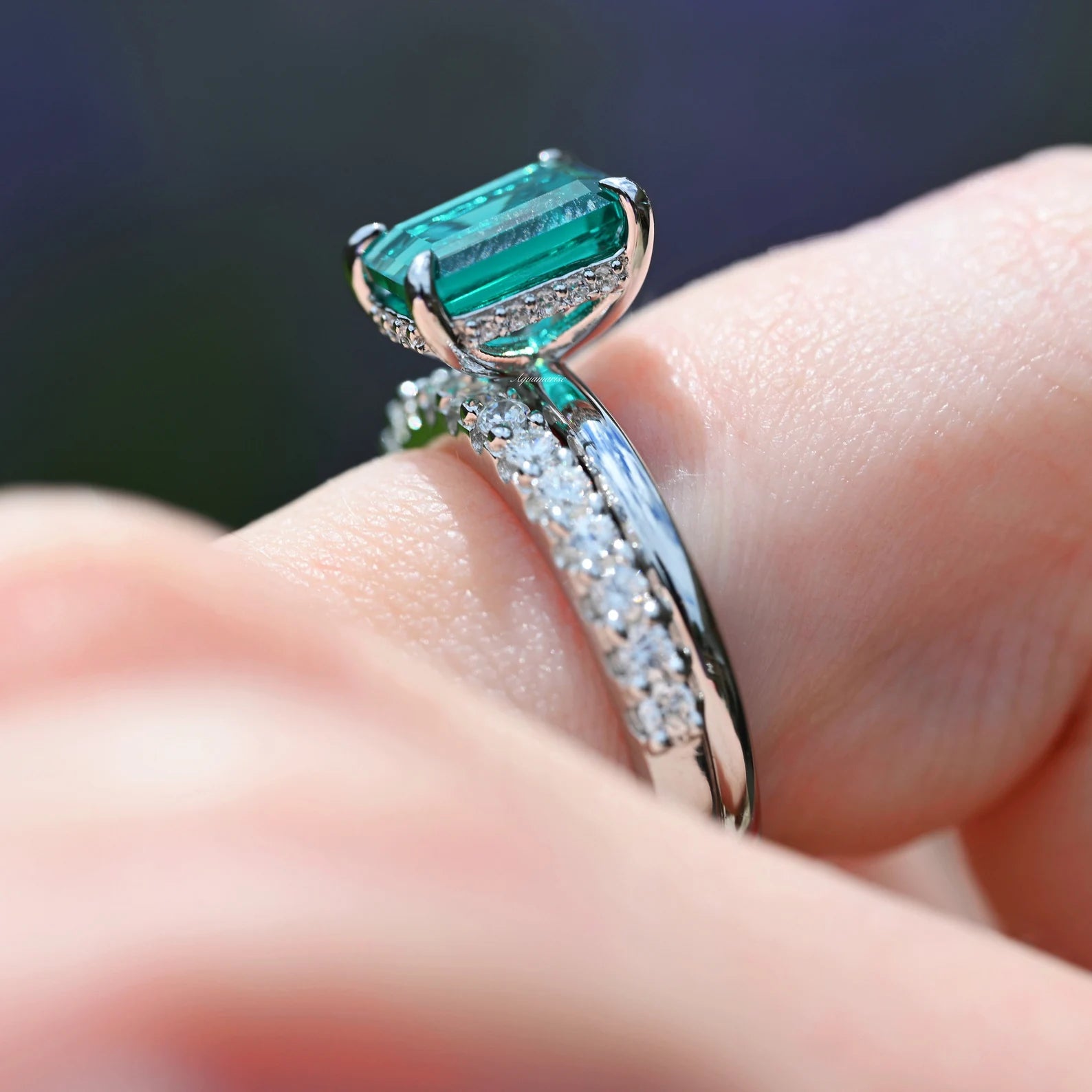 Hidden Halo Emerald Ring Set - 925 Sterling Silver Wedding Engagement Ring for Women, Perfect for Proposals, Anniversaries & Special Occasions