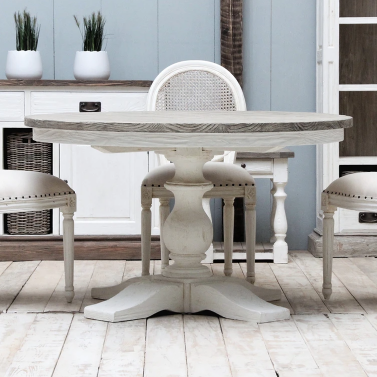 Handmade Indian Solid Mango Wood Round Dining Table - Ethreal Whites Collection | Rustic Farmhouse Style for Dining Room, Kitchen, or Outdoor Patio
