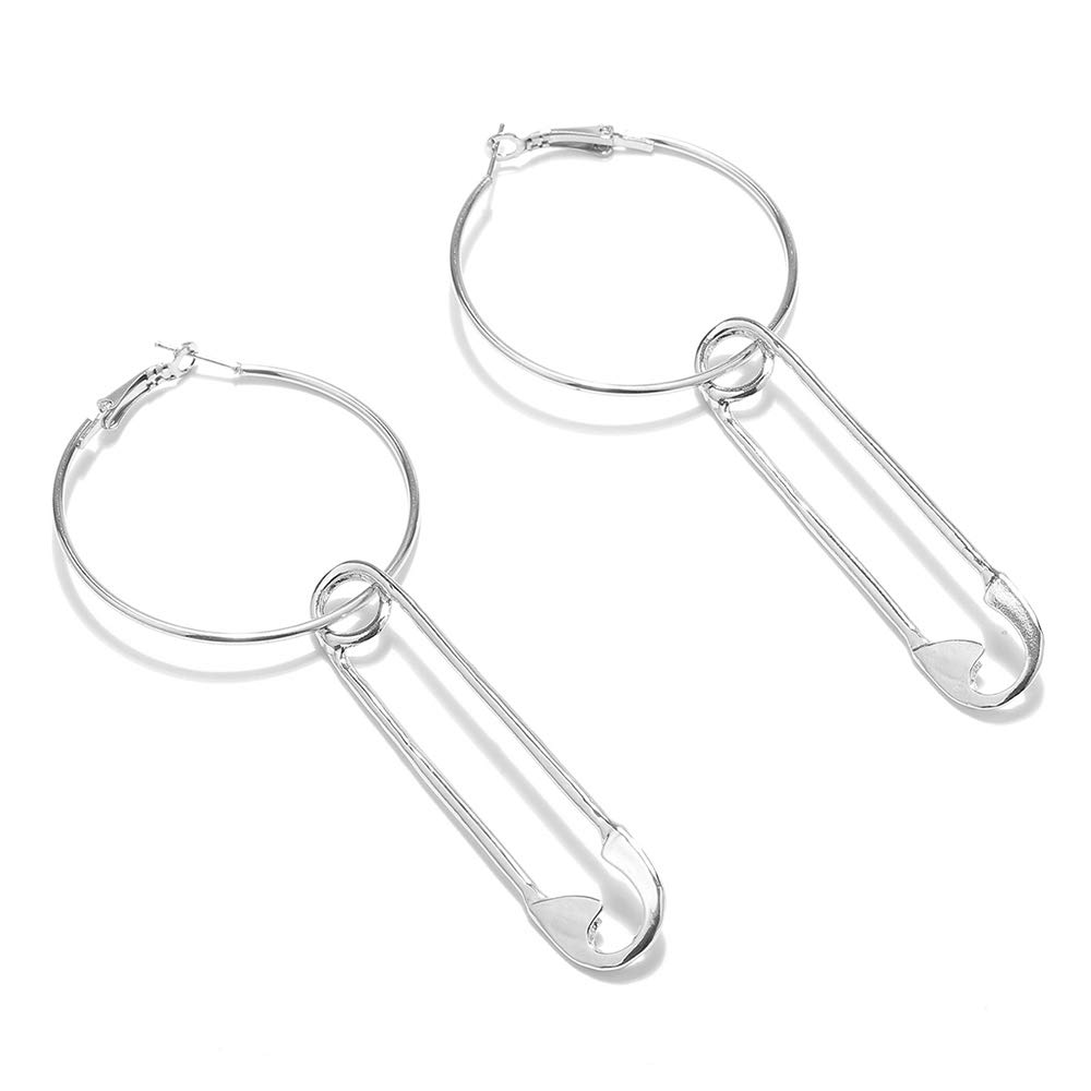Eiffy Punk Safety Brooch Pin - Vintage Geometric Drop Earrings & Paper Clip Hoop Studs for Women | Gothic Punk Jewelry for Concerts, Parties & Alternative Fashion