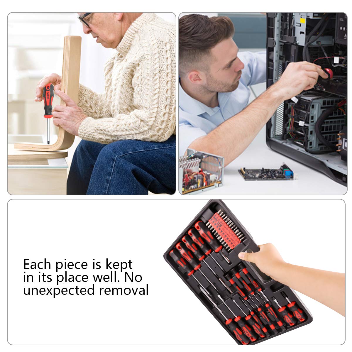 XOOL 42-Piece Magnetic Screwdriver Set with Storage Tray - Torx, Phillips, Flat, Hex & Pozi Bits - Non-Slip Grip for DIY, Home Repair & Electronics Assembly
