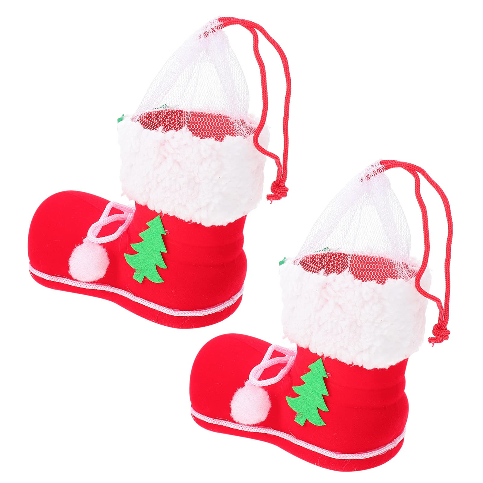 VOSAREA Christmas Candy Red Boots Shoes - 2pcs Santa Gift Stocking Snacks Pen Holder Bags for Xmas Tree Ornaments & Home Decorations - Perfect for Holiday Parties, Gift Giving and Festive Decor