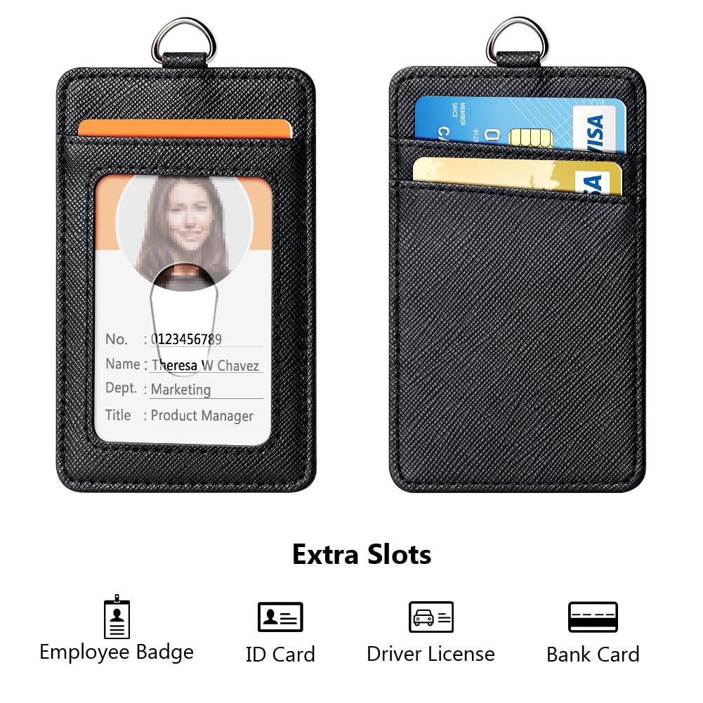 Leather Badge Holder with Retractable Lanyard - Office & School ID Card Accessory