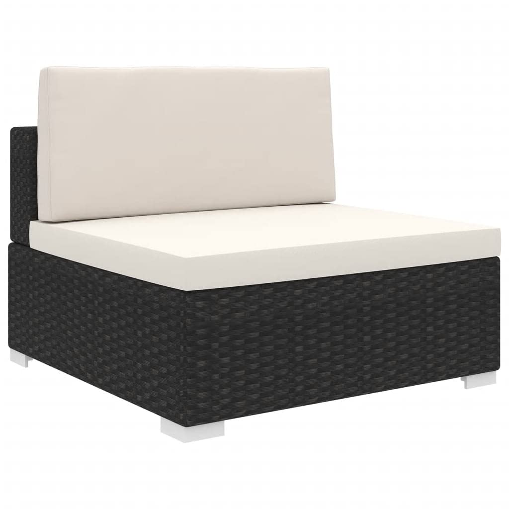 SKM Black Poly Rattan Sectional Sofa with Cushions - 3-Seater Middle Section for Patio, Garden or Outdoor Lounge (Model 8289)