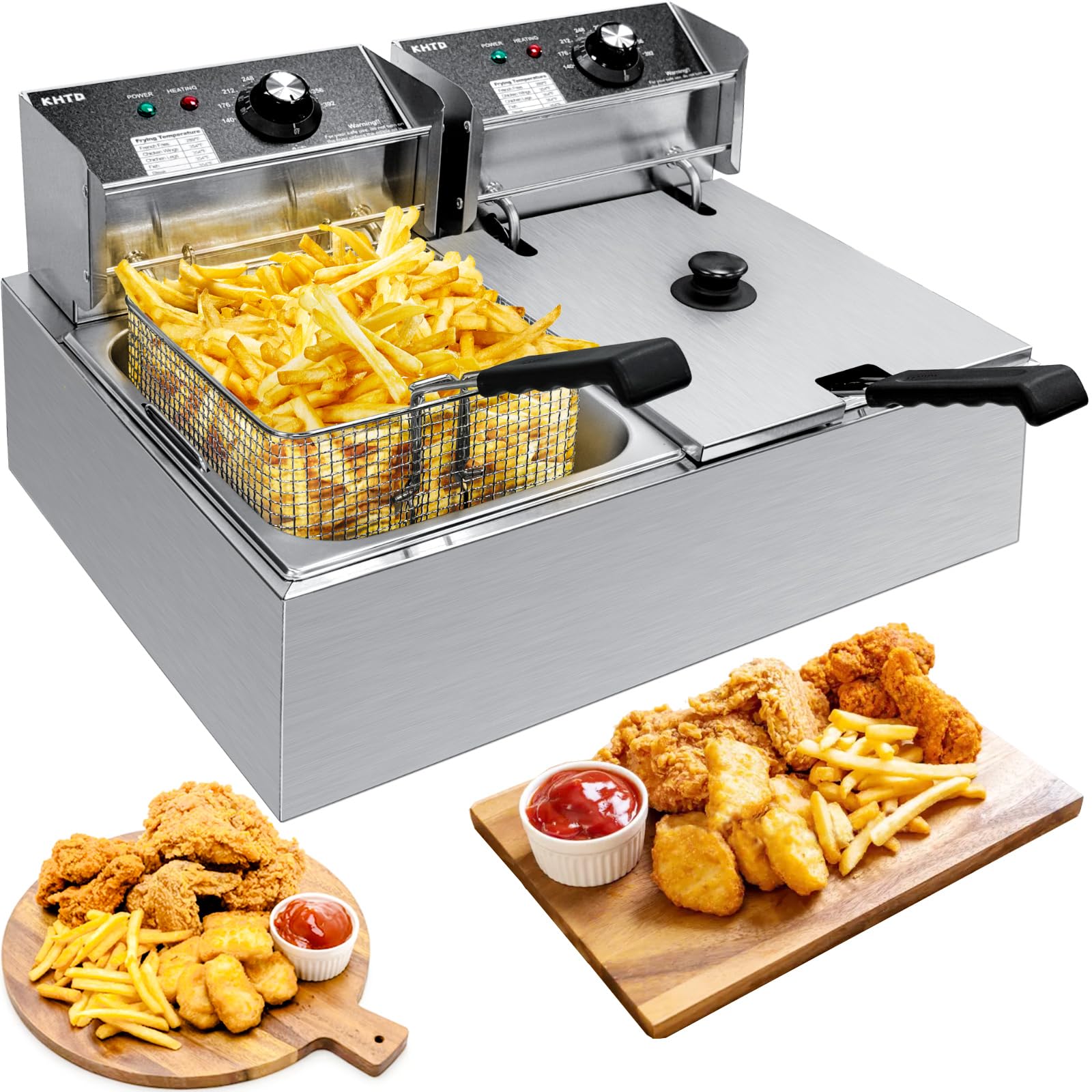 Commercial Deep Fryer with Basket - 12.7QT Large Capacity Stainless Steel Electric Oil Fryer 3400W for Restaurant, Food Truck, or Home Kitchen - Perfect for Frying Chicken, Fish, French Fries & Donuts