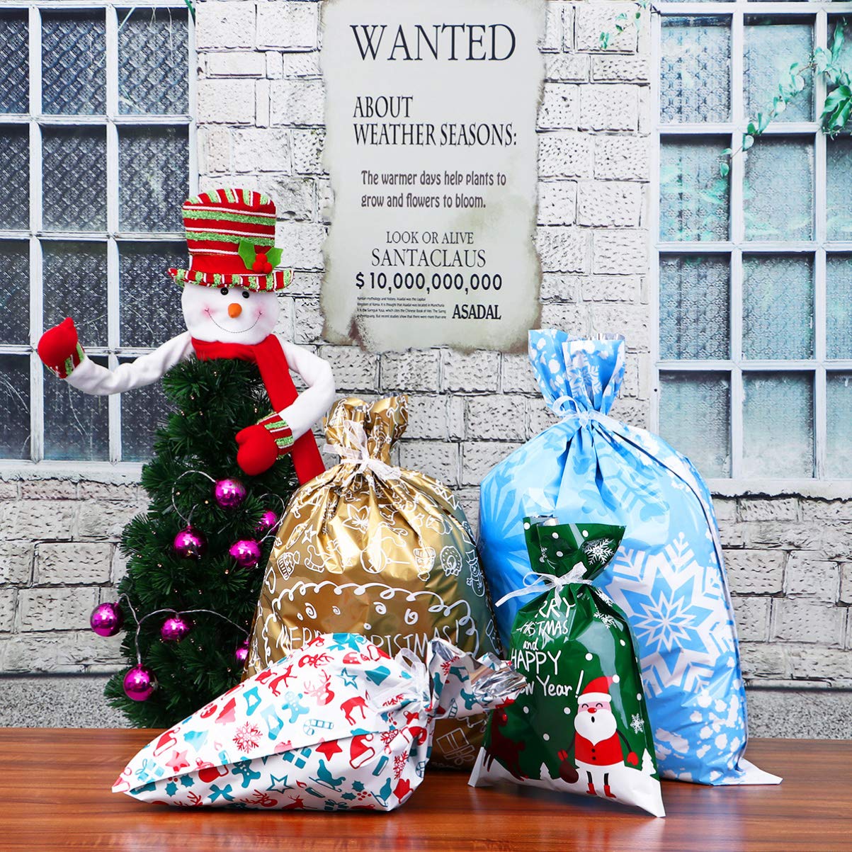 30Pcs Christmas Drawstring Bags Set - Holiday Party Favor Bags, Treat & Candy Wrapping Bags for Xmas Gifts, Stocking Stuffers, Classroom Rewards & Secret Santa Gifts
