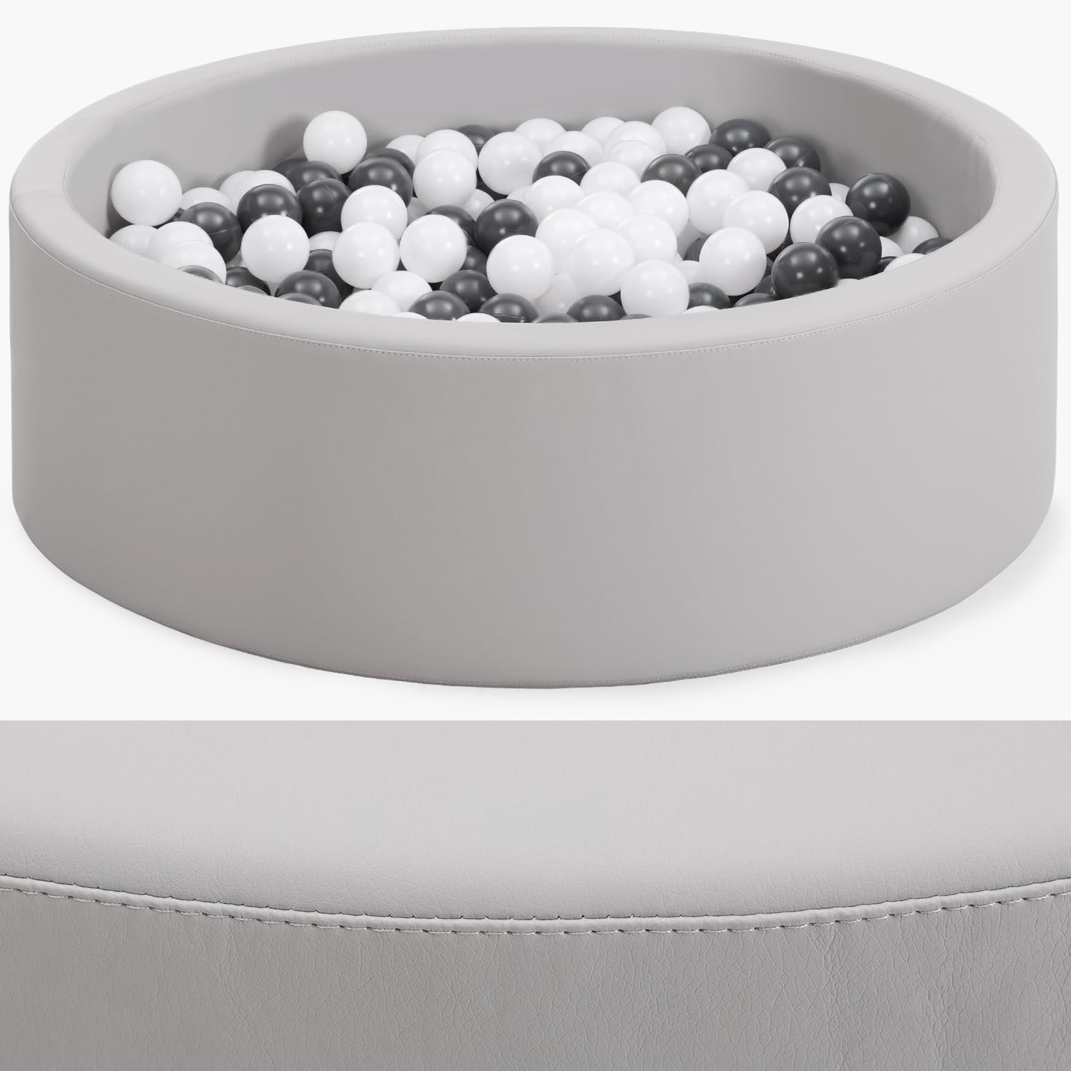 **Soft PU Leather Foam Ball Pit for Toddlers - Indoor & Outdoor Baby Playpen Ball Pool for Kids, Safe & Durable (Gray, No Balls Included) - Perfect for Playrooms, Daycares, and Backyard Fun**