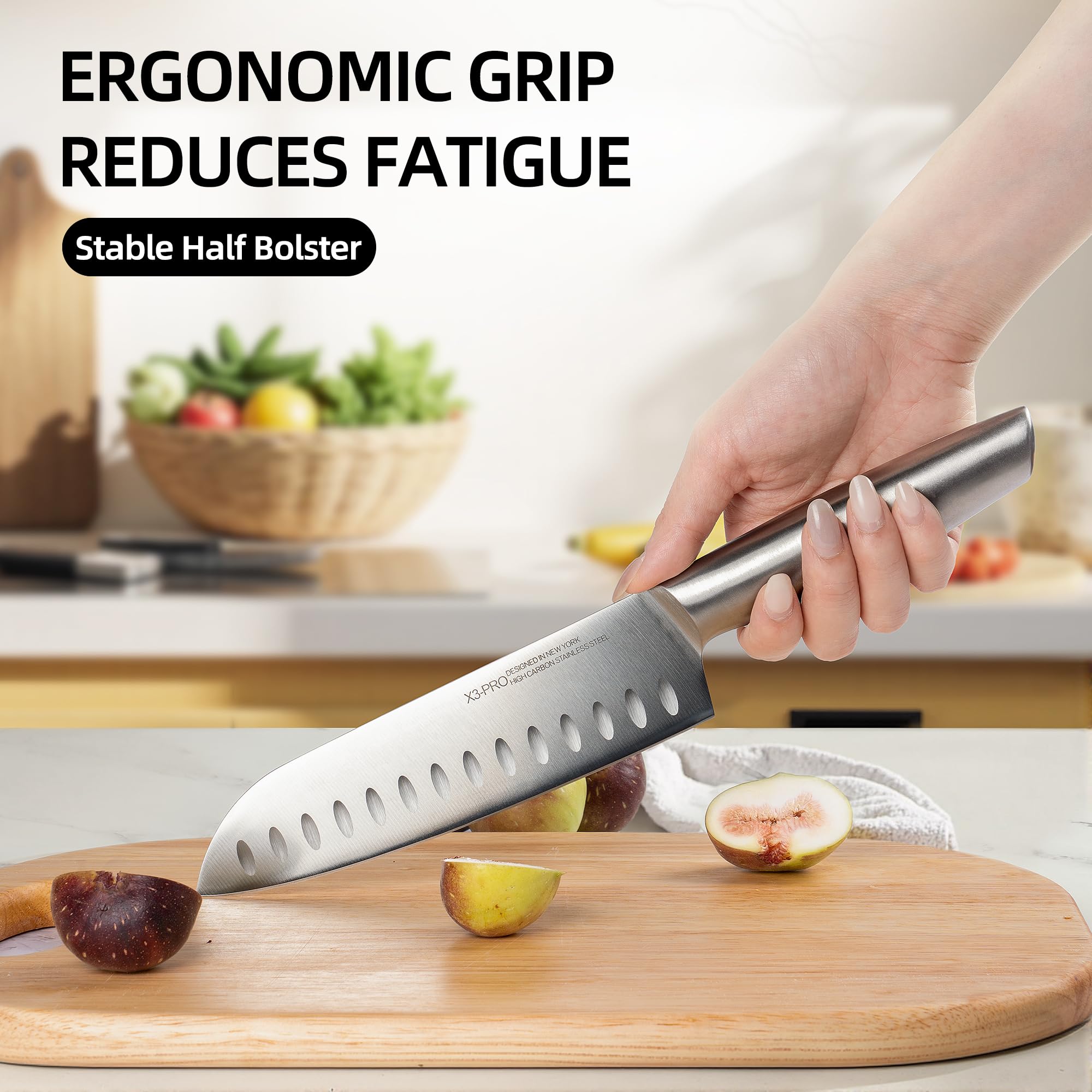 Premium 14-Piece Japanese High Carbon Stainless Steel Knife Set with Block & Built-in Sharpener - UltraSharp Kitchen Knives Including Non-Serrated Steak Knives for Cooking, Slicing, and Food Prep