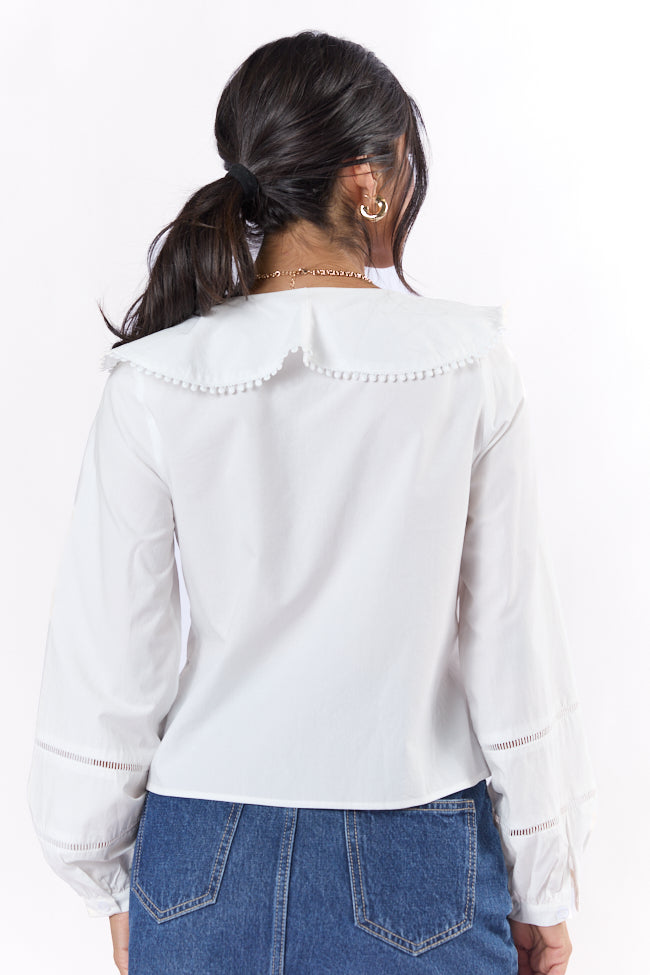 Burn The Breeze Ivory Ladder Detail Ruffle Front Blouse for Women | Elegant Casual & Office Wear | Perfect for Spring Summer Outfits, Dates & Work