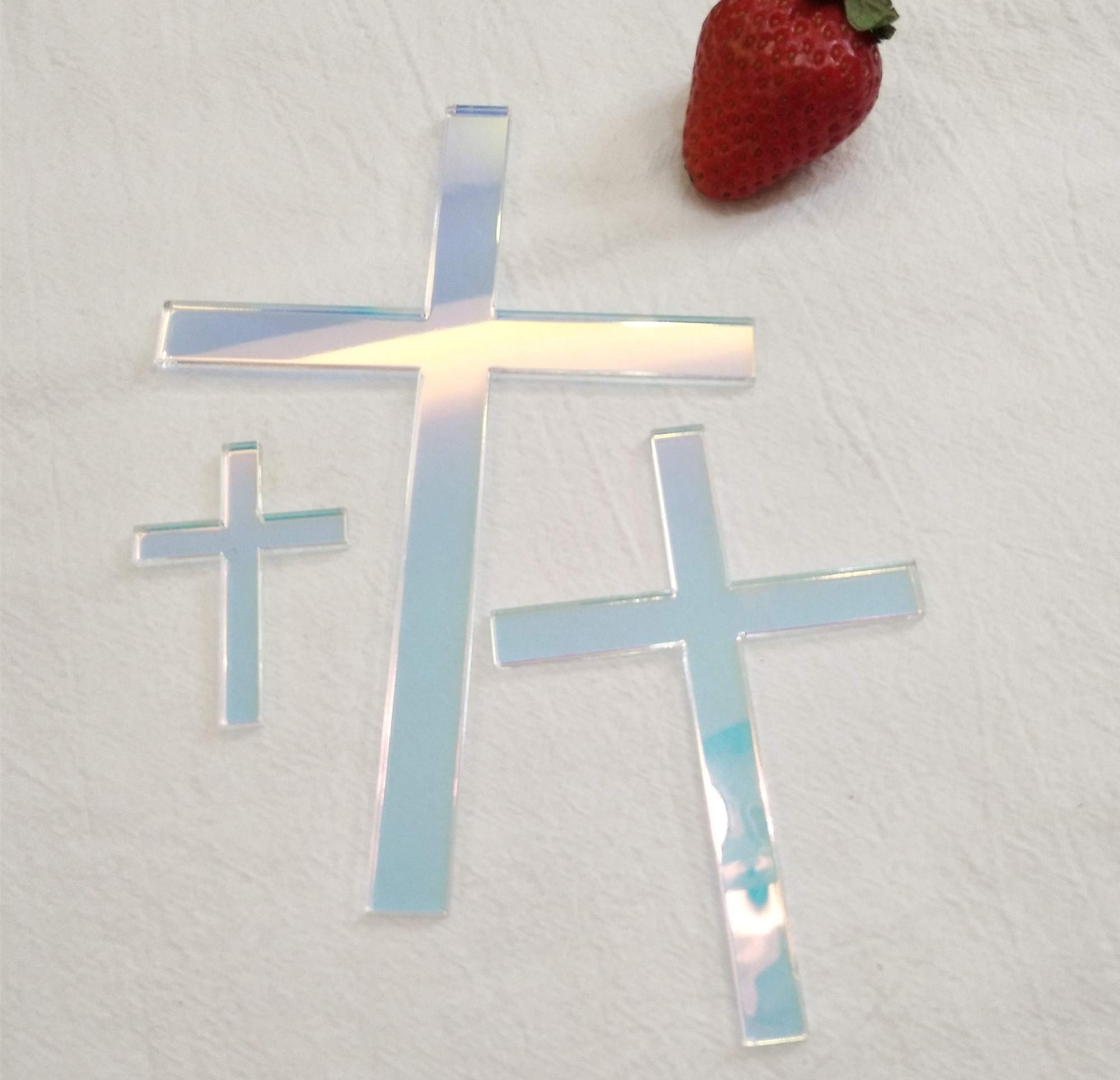 Acrylic Cross Cake Topper for Baptism & Religious Celebrations - 8 Inch Rainbow Cake Decoration for Weddings, Christenings & Easter Desserts