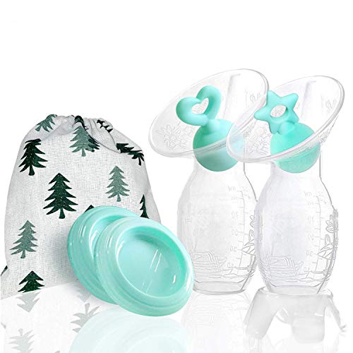 Bumblebee Manual Breast Pump with 2 Pack Breastfeeding Milk Saver - Light Blue Star & Heart Design, Includes Stopper & Lid in Gift Box - Perfect for Travel, Work, and On-the-Go Pumping