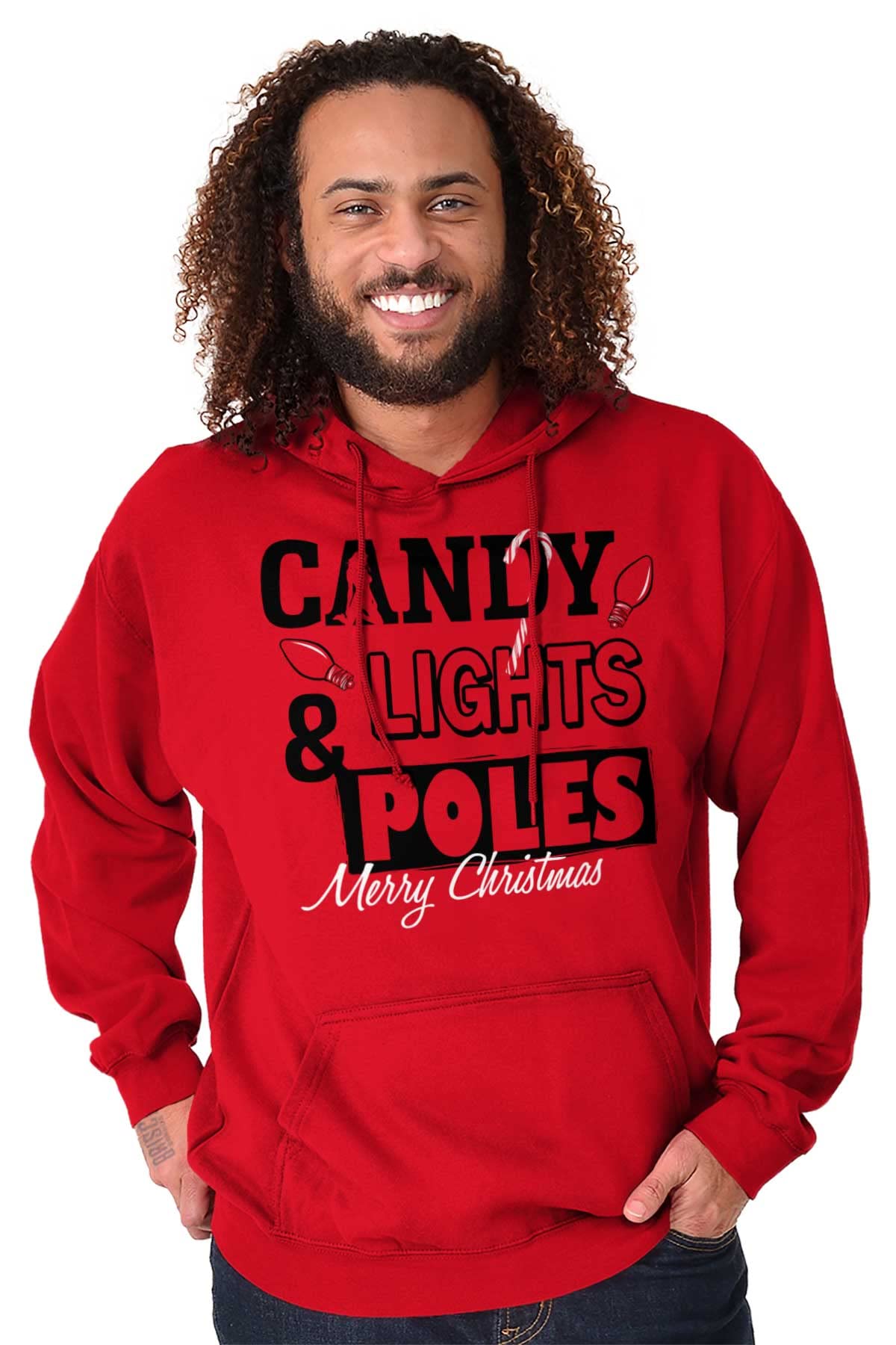 Funny Christmas Candy Lights Pole Hoodie - Cozy Men's Hooded Sweatshirt for Holiday Parties & Winter Outfits