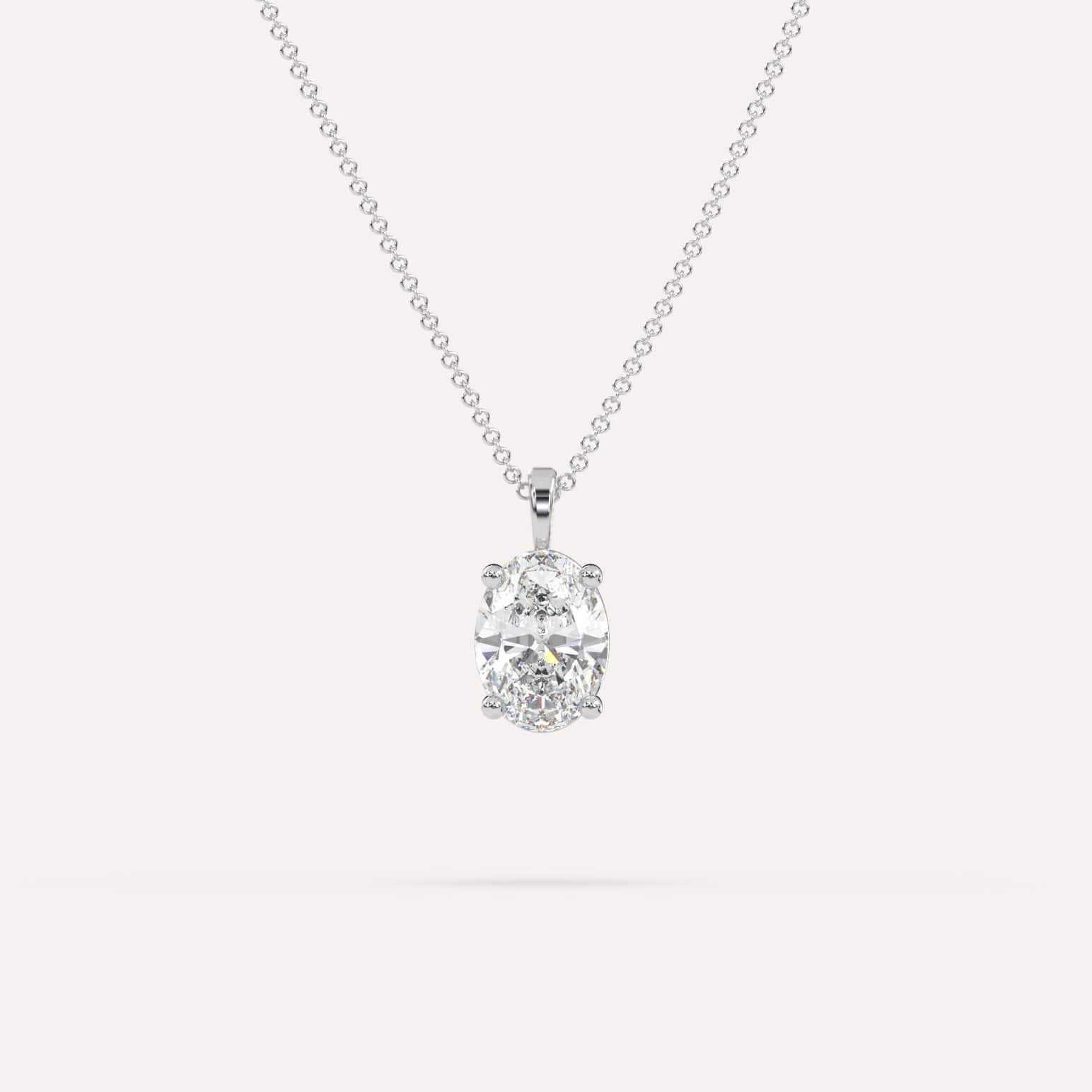 2 Carat Oval Diamond Pendant Necklace - 14K White Gold Solitaire Jewelry for Women - Perfect for Anniversary, Wedding & Special Occasion Gifts