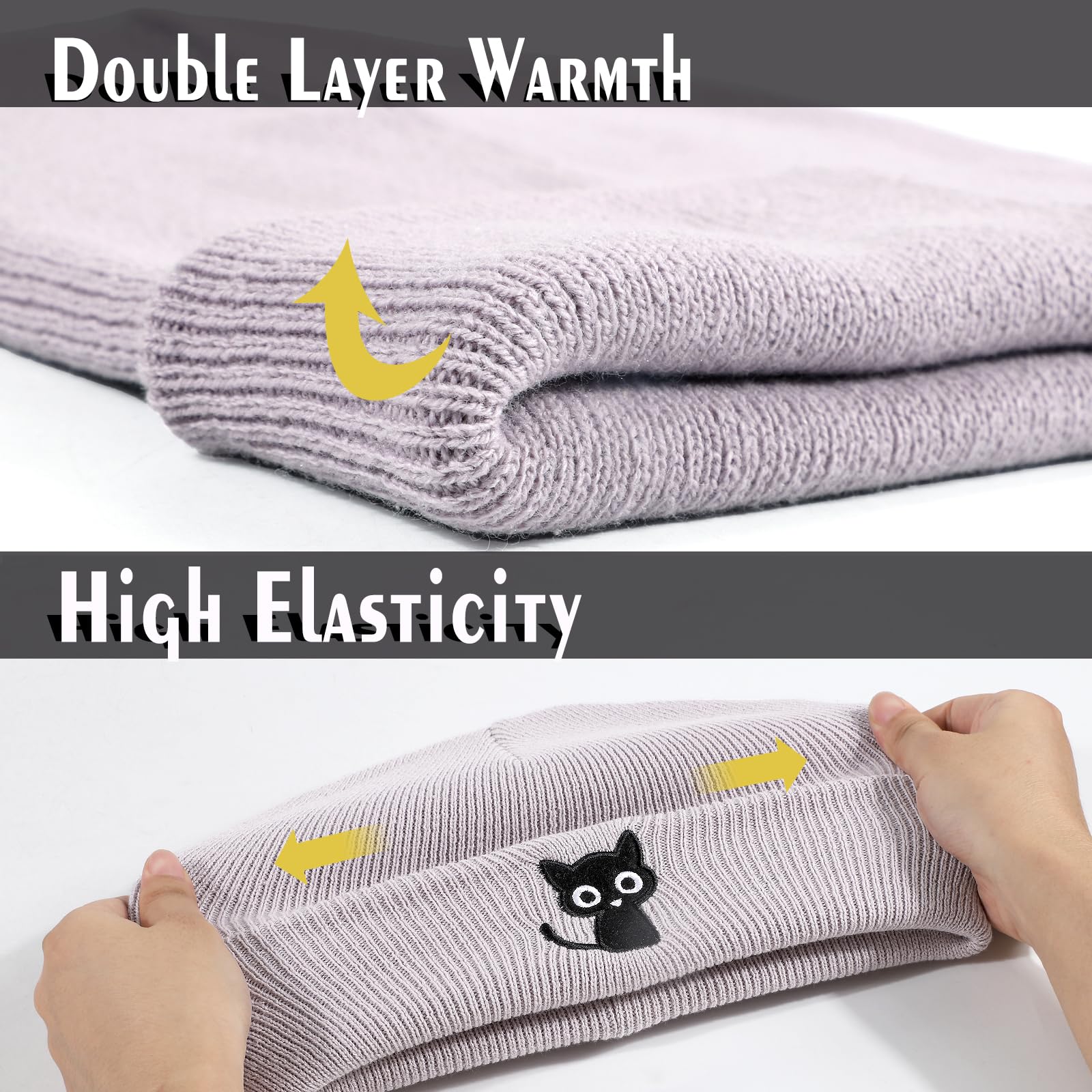 Stylish Cat Knit Beanie for Women & Men - Soft Stretchy Winter Hat with Cuffed Design - Perfect Gift for Cat Lovers - Cozy for Outdoor Activities & Casual Wear