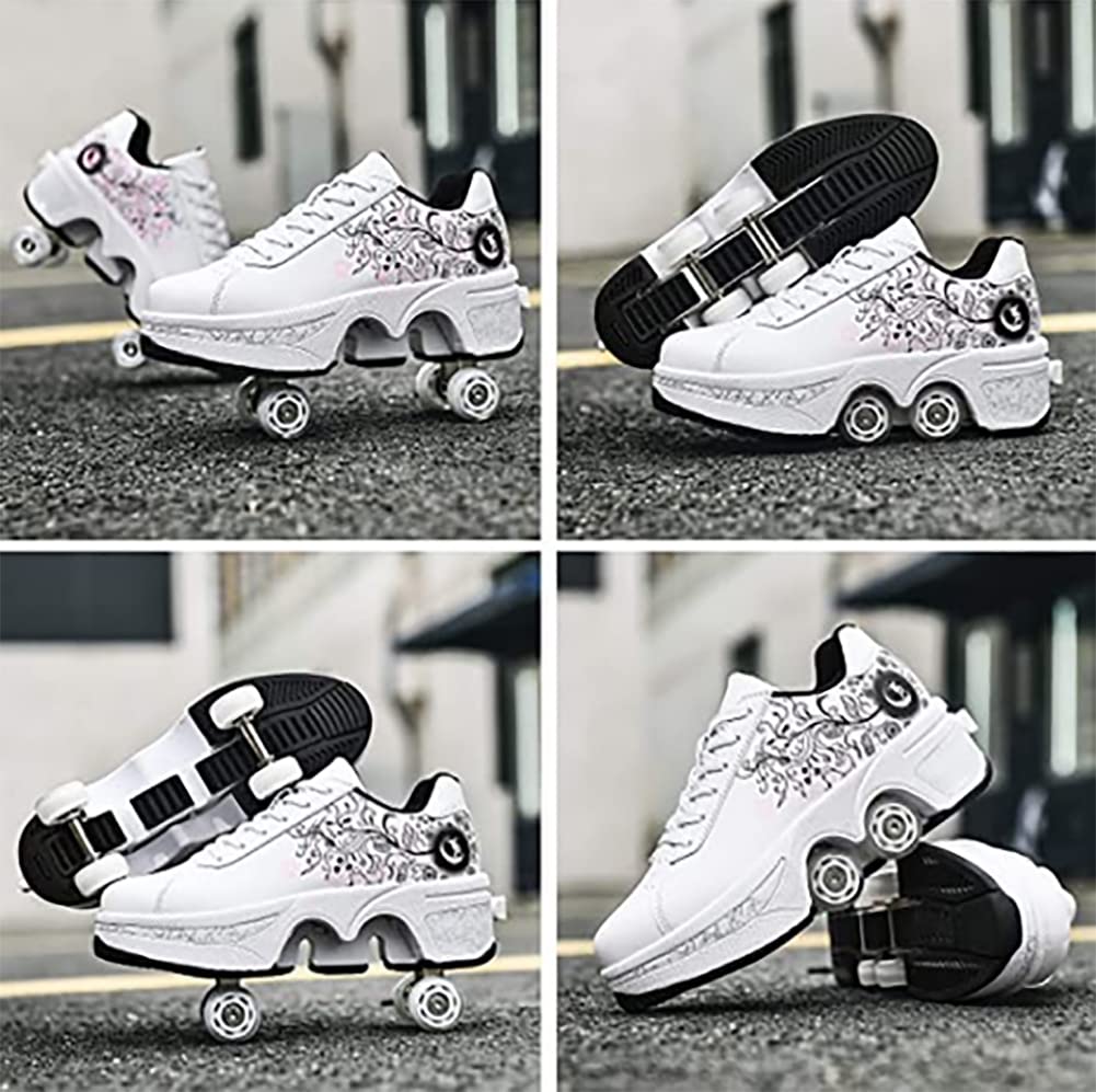 Roller Skate Shoes for Kids & Women - Heel Wheel Sneakers, Sports Running Shoes with Removable Wheels - Perfect for Skating, Training, and Casual Wear