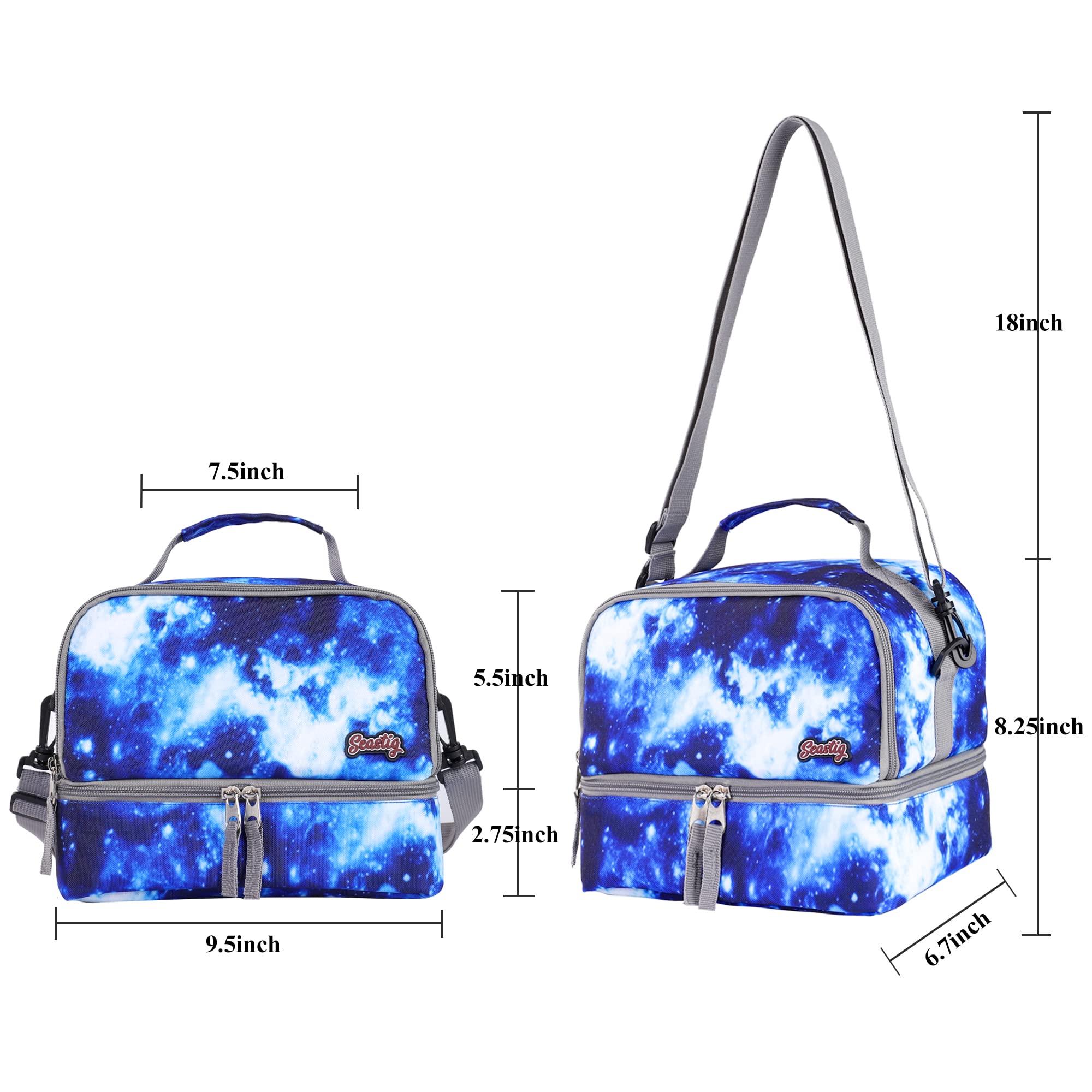 Seastig 18 Inch Rolling Backpack for Kids - Double Handle Wheeled Backpack with Detachable Lunch Bag Set | School Travel, Airplane Carry-On, Daily Commute for Boys & Girls