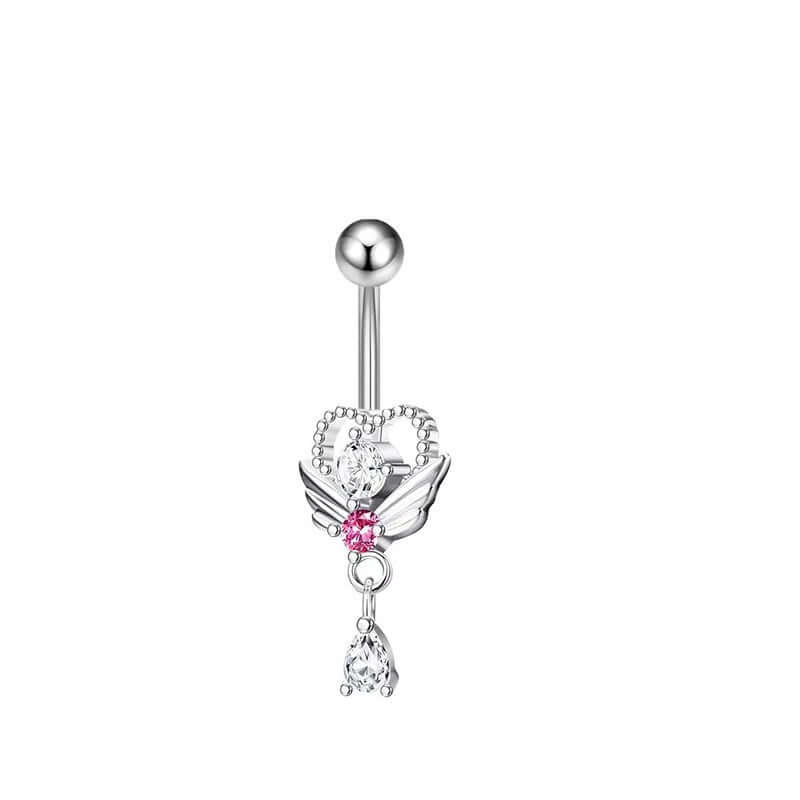 Angel Cupid Heart Bar Belly Button Rings - Surgical Steel Navel Piercing Jewelry for Women | Q0066 | Perfect for Summer Beach, Pool Parties & Body Jewelry Collection