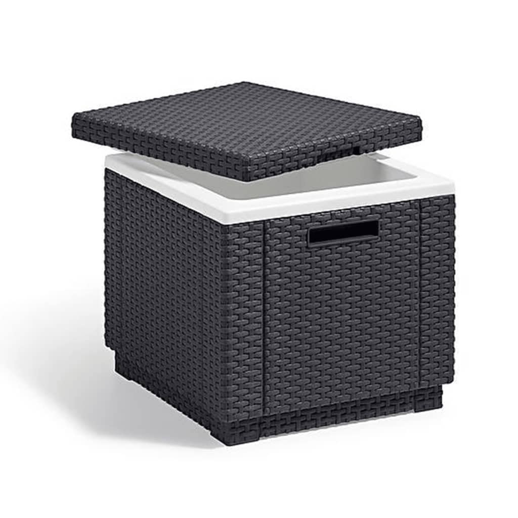 Graphite Ice Cube Cooler Box - 40L Capacity, Weatherproof & Stylish Rattan Design for Home, Garden, Picnics, Camping & Outdoor Adventures