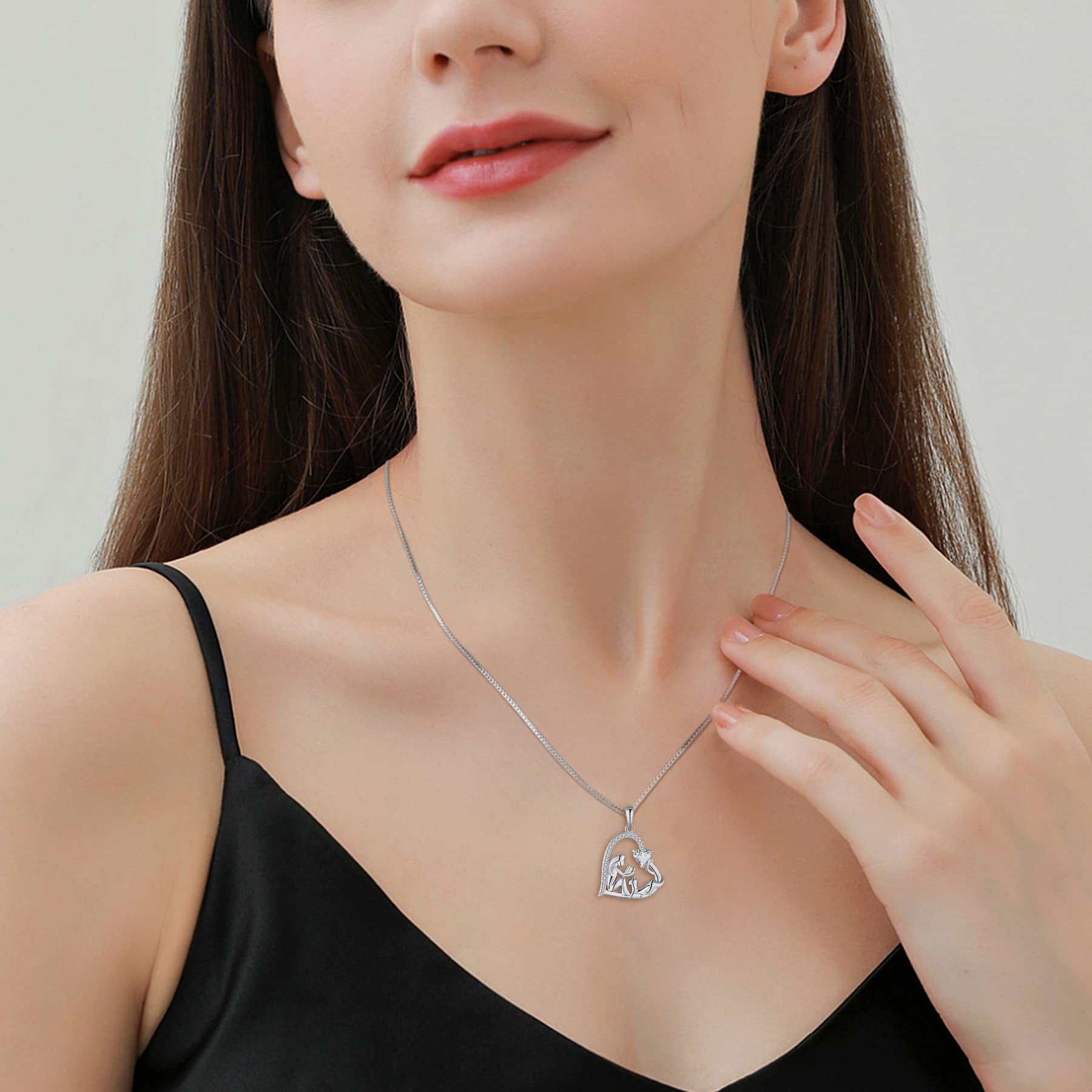 925 Sterling Silver Cat Necklace for Women - Elegant Heart Pendant with Filigree Moon Charm | Perfect Gift for Girls, Birthday & Valentine's Day | Everyday Wear & Special Occasions
