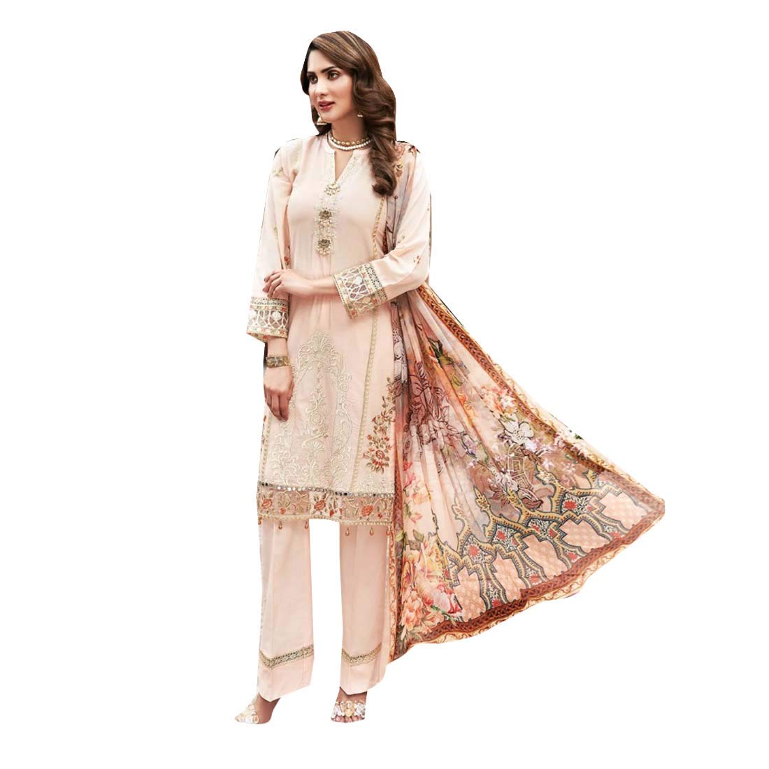 PINKKART Pakistani Chambray Cotton Embroidered Salwar Kameez - Elegant Muslim Women's Dress for Weddings, Parties & Festivals | Breathable & Comfortable for Daily Wear