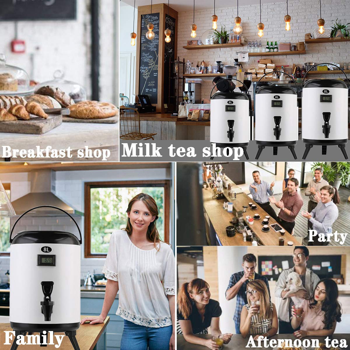 8L Stainless Steel Water Dispenser for Juice, Tea & Beverages - Commercial Drink Dispenser for Milk Tea Shops, Family Gatherings & Events