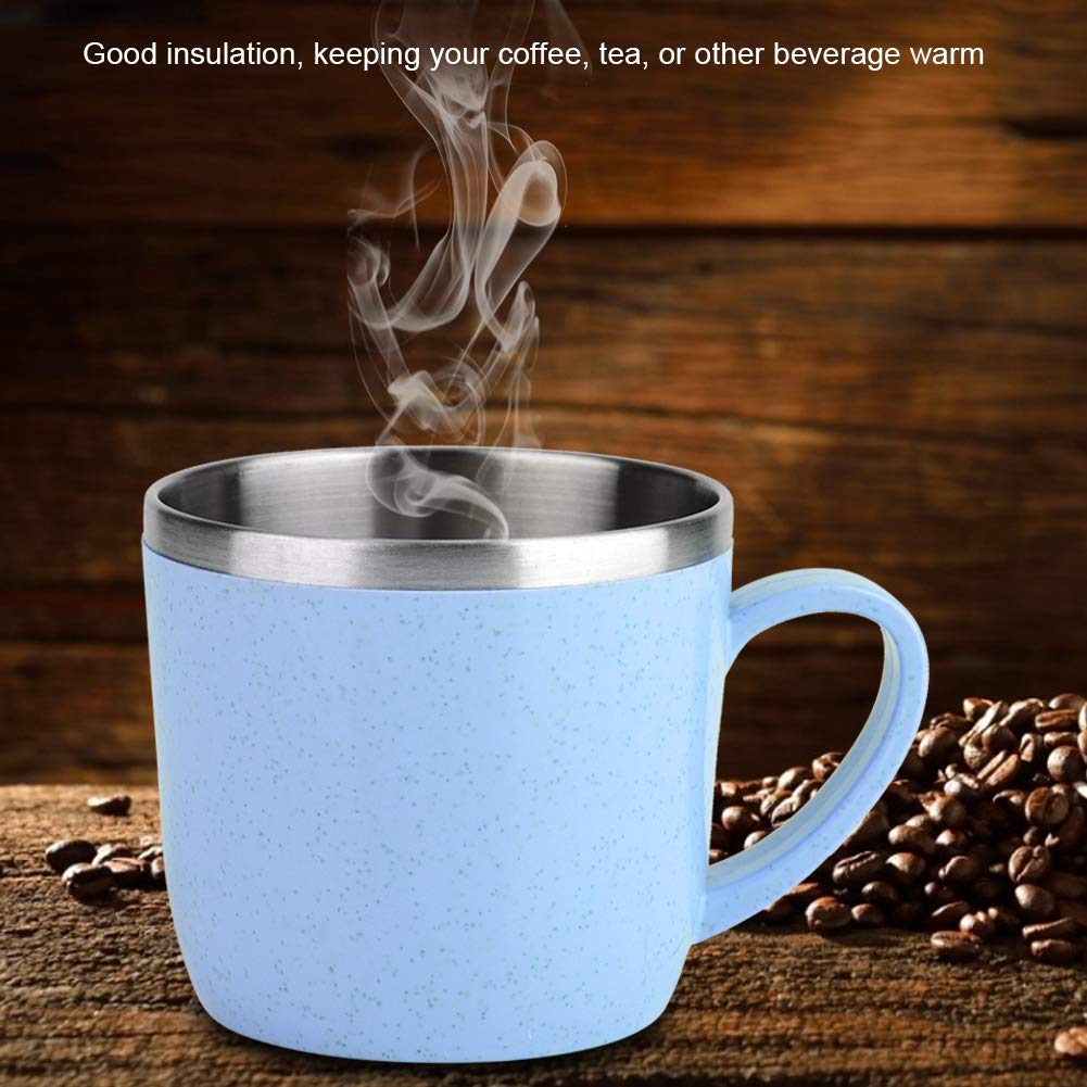 Yosoo 220ml Stainless Steel Wheat Straw Cup - Insulated Thermal Flask for Coffee, Tea & Milk - Leakproof Travel Mug with Straw - Perfect for Office, Gym & Outdoor Activities (Blue)