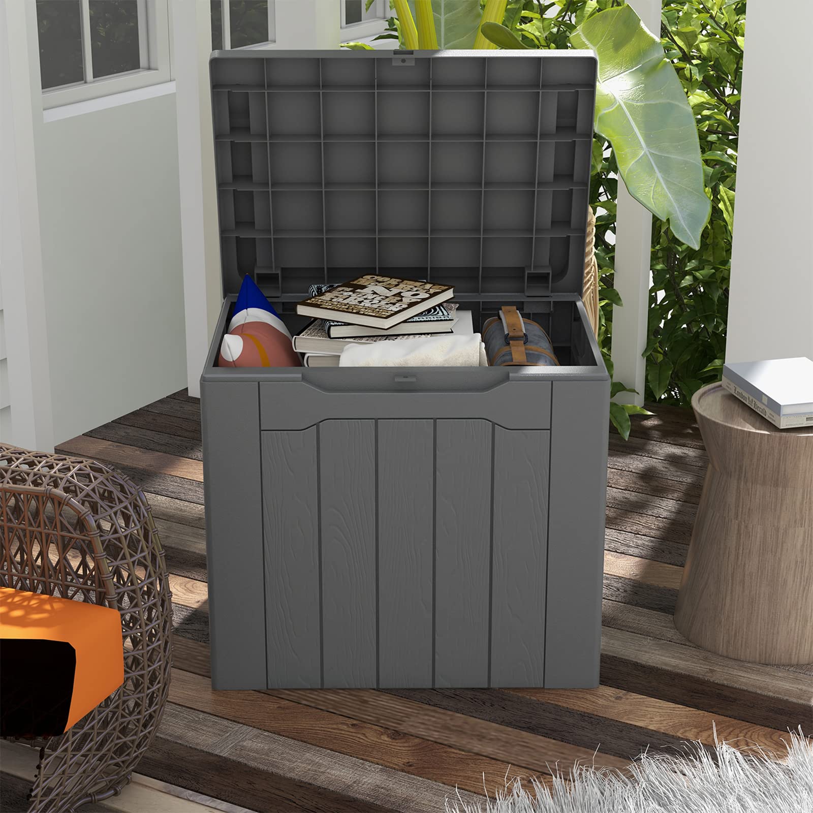 Patiowell 30 Gallon Resin Deck Box - Waterproof Outdoor Storage Container for Patio Furniture, Pool Toys & Deliveries - Lockable Grey Deck Box for Backyard, Garden & Poolside Organization