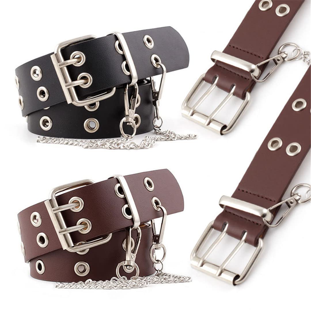Punk Style PU Leather Waist Belt with Hip-Hop Pin Buckle - Adjustable Black Chain Belt for Women & Girls - Perfect for Jeans, Skirts & Streetwear Fashion