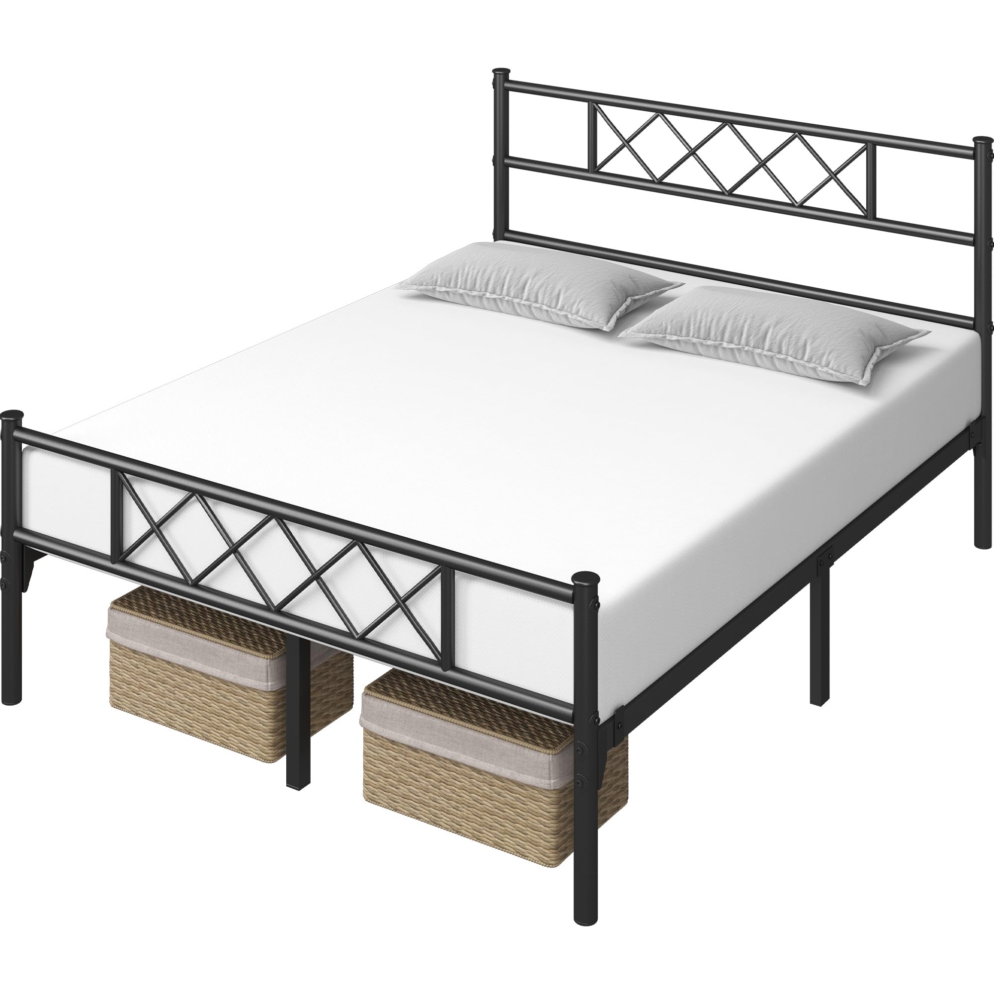 Yaheetech Full Metal Platform Bed Frame with Headboard & Footboard - Queen Size, No Box Spring Needed, Sturdy Steel Slats, Under Bed Storage - Modern Black Bedroom Furniture for Small Spaces & Apartments