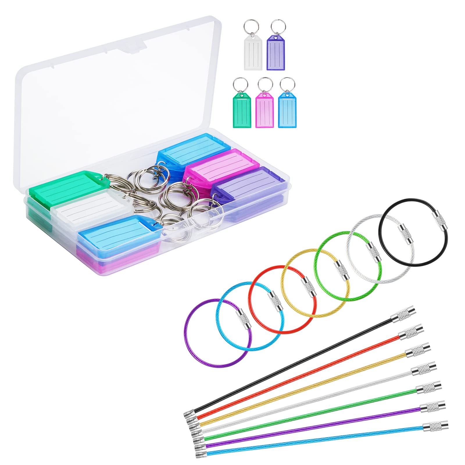20 Pack Colorful Plastic Key Tags with Container & 14PCS Wire Key Rings - Durable Keychain Organizer for Home, Office, and Retail Use - Perfect for Key Management, Gift Tags, and Inventory Labeling