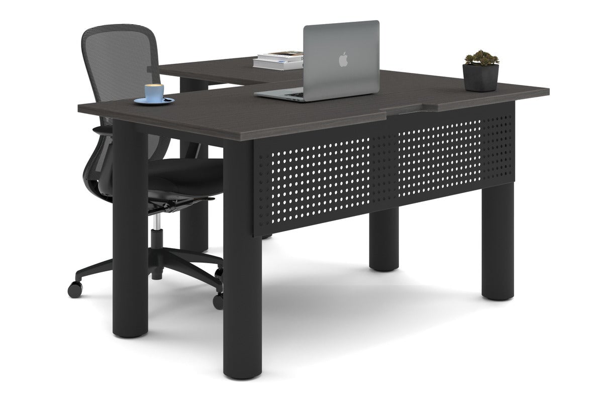 L-Shaped Corner Office Desk with Quadro Cylinder Legs - 1400L x 1550W, Cable Management Scallop - Perfect for Home Office, Study Room & Workspace Organization
