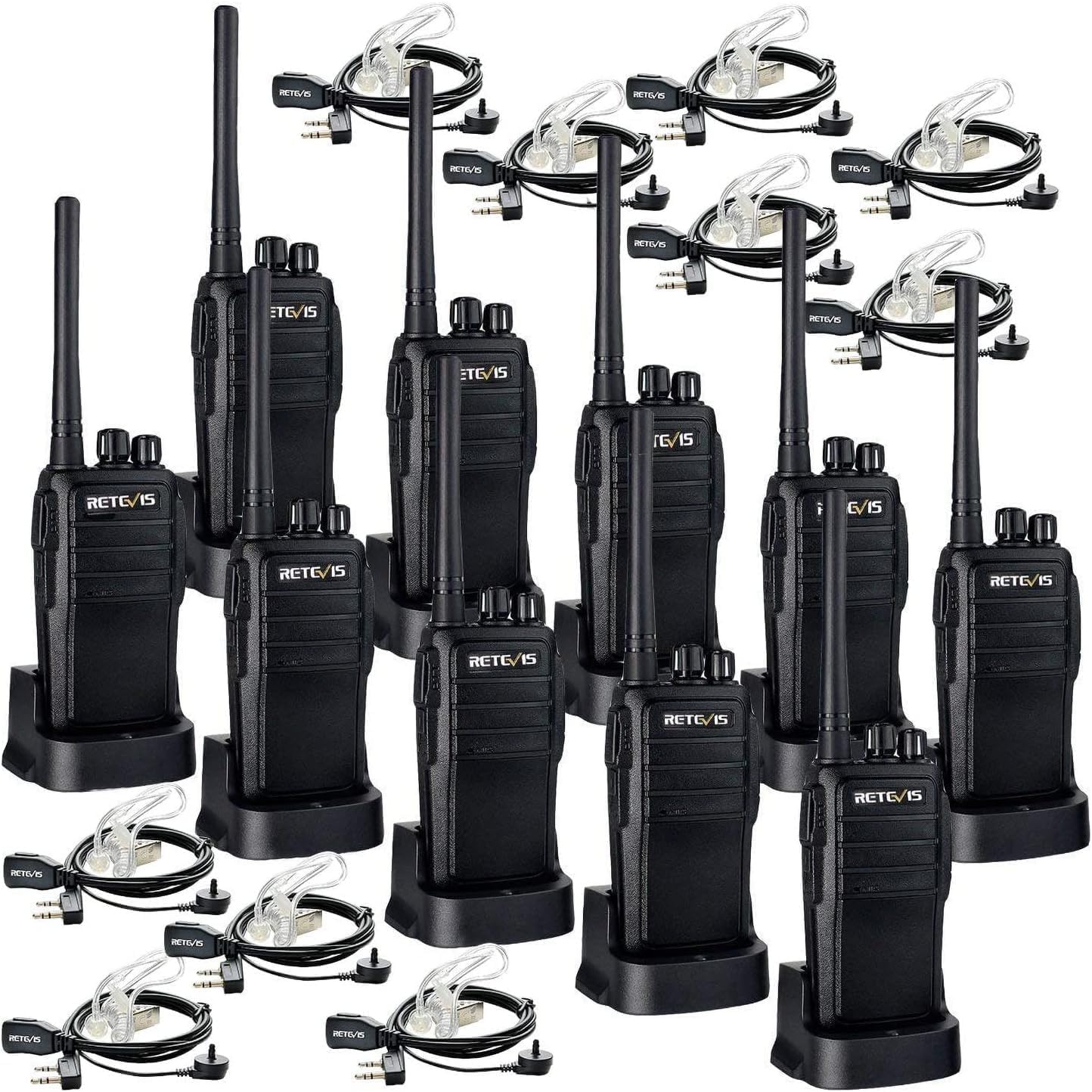 Retevis RT21 Long Range Walkie Talkies for Adults - 2 Way Radios with Earpiece & Hands-Free (10 Pack) - Ideal for Government, Education, Churches & Business Communication