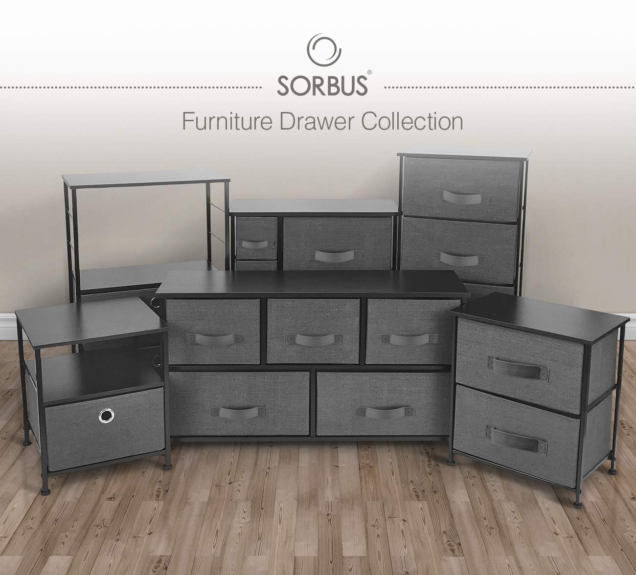 Sorbus 2-Drawer Nightstand with Steel Frame & Wood Top - Easy Pull Fabric Bins, Compact Bedside Table for Bedroom, Home & Office - Perfect for Small Spaces, Apartment Living & Guest Rooms