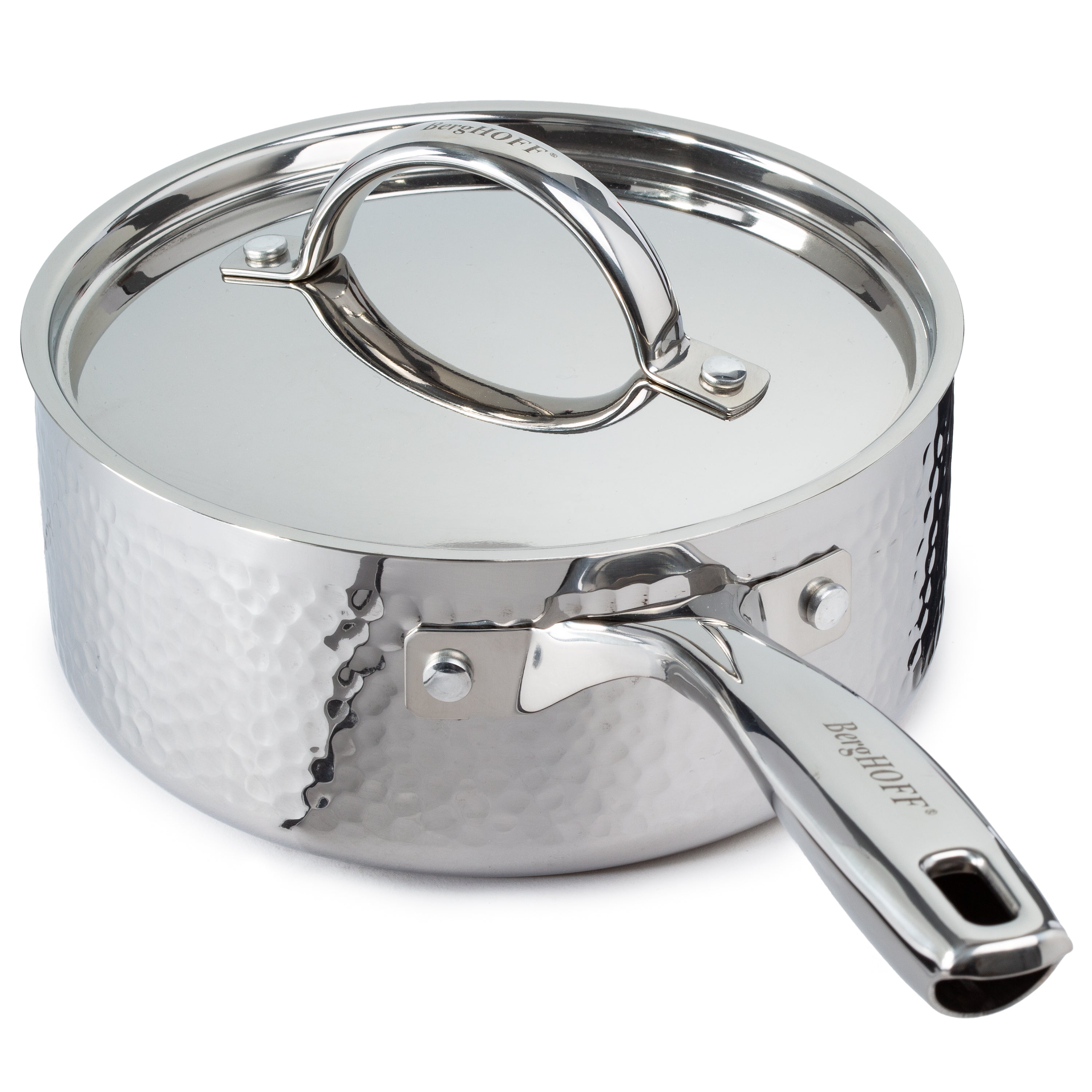 BergHOFF Vintage 6-Piece Tri-Ply 18/10 Stainless Steel Cookware Set with Lids - Hammered Finish for Professional Cooking & Home Kitchen Use