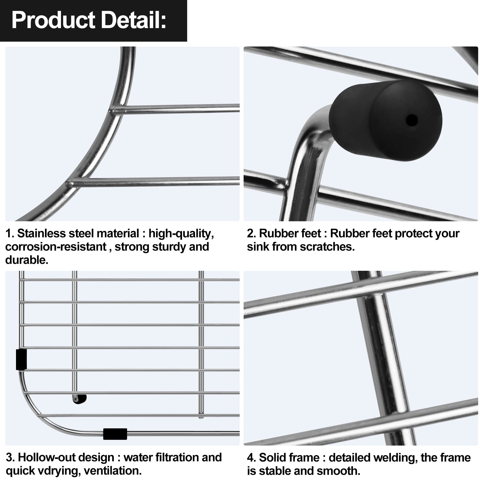 2 Pack 304 Stainless Steel Sink Protectors with Drain Hole - 13.2