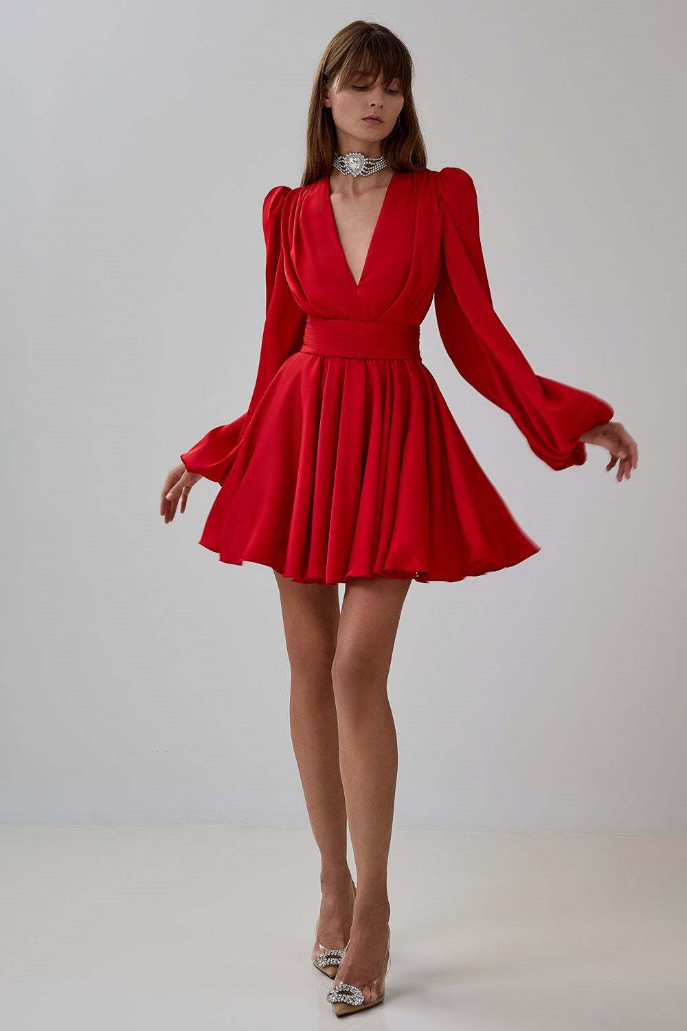 Janice Women's V-Neck Puff Sleeve Mini Dress - Flowy Summer Party Cocktail Dress for Date Night, Wedding Guest & Vacation Outfits